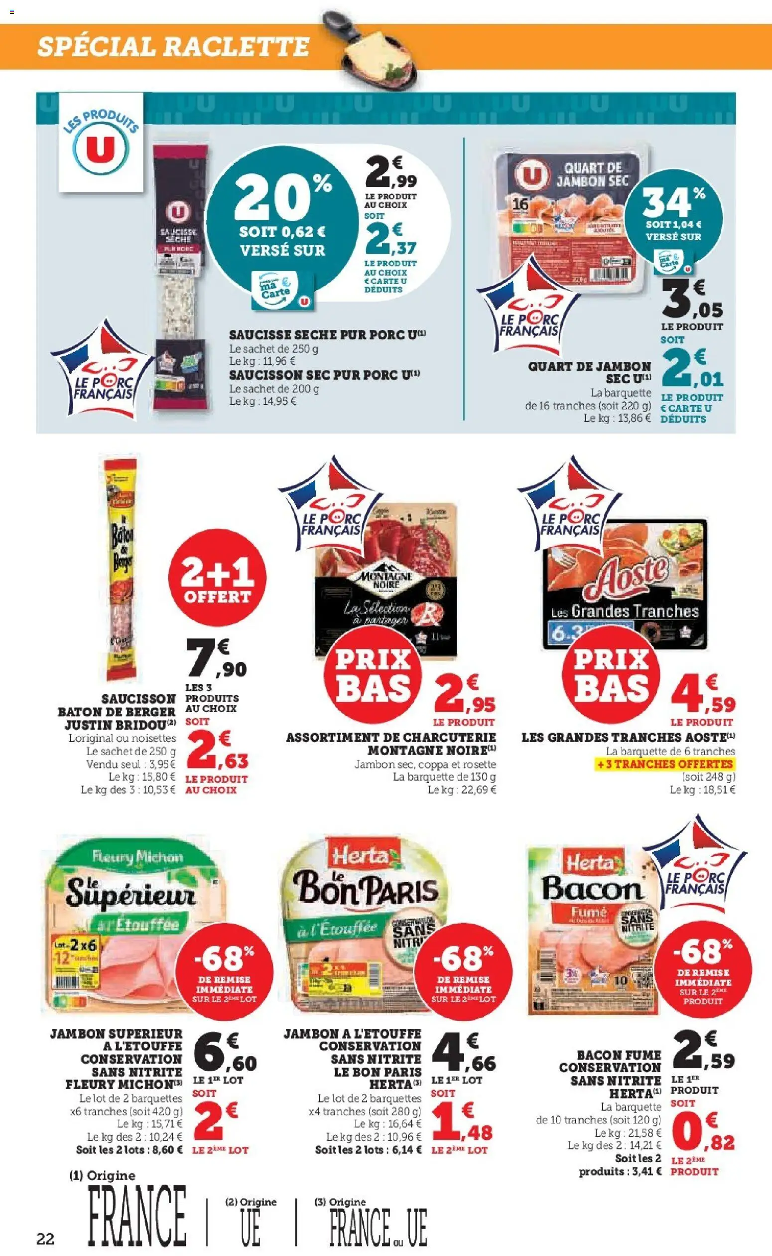 {H1} | Page: 22 | Produits: Saucisson sec, Noisettes, Jambon, Porc