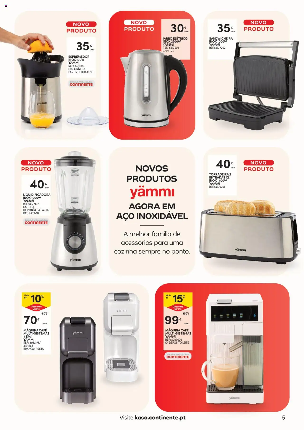 Continente - Casa Outono: A Vida passa a comer, no conforto de casa │ válido de 14.10.2025 | Página: 5 | Produtos: Sanduicheira, Torradeira, Leite, Café