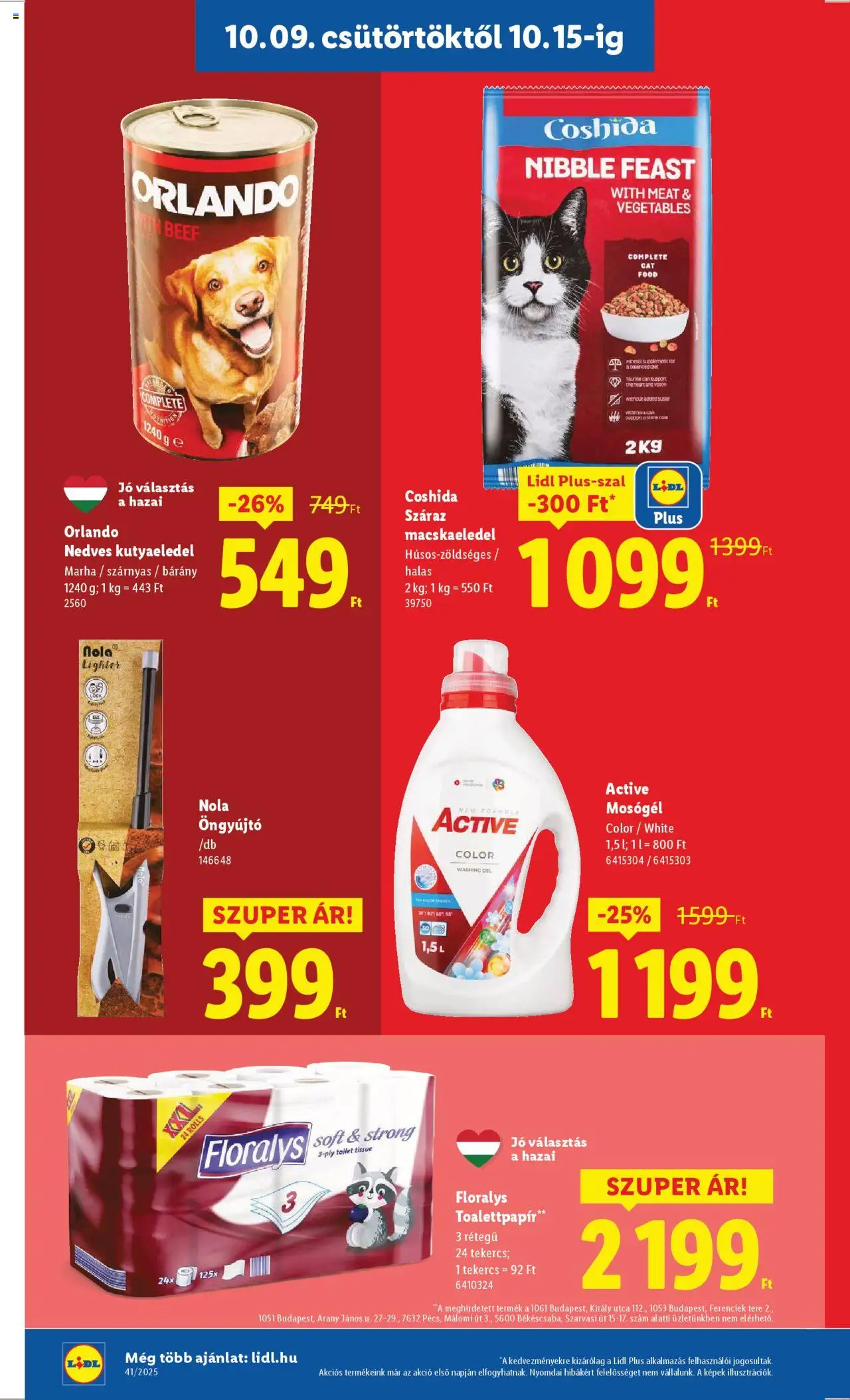 Lidl akciós ujság - amely érvényes a következő dátumtól: 09.10.2025 | Oldal: 16 | Termékek: Macskaeledel, Kutyaeledel, Mosógél