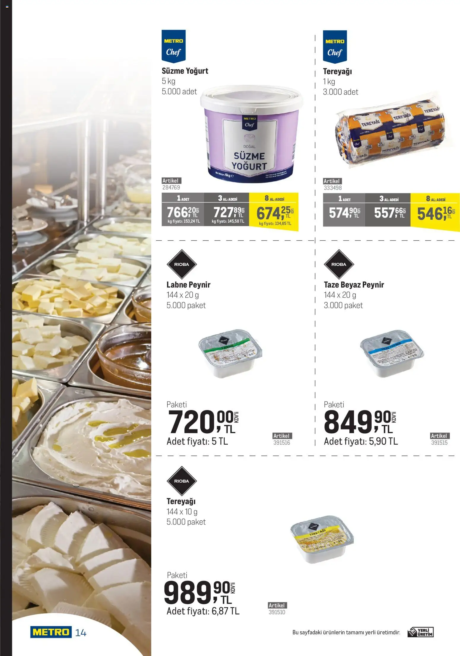 Metro - Şehir Otelleri - 29.04.2026 tarihinden itibaren geçerlidir | Sayfa: 14 | Ürünler: Tereyağı, Peynir, Yoğurt