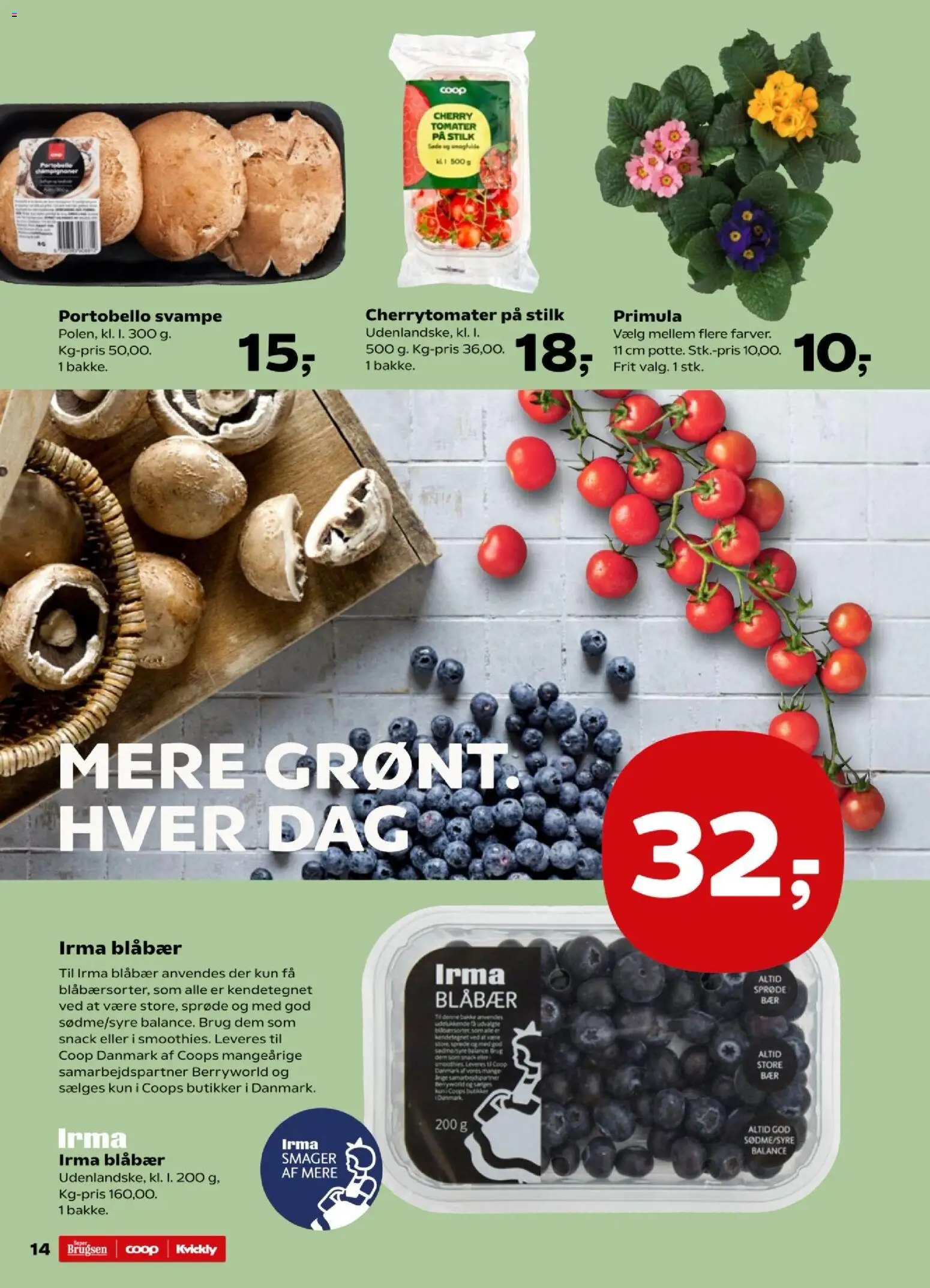 Super Brugsen tilbudsavis – gyldig fra 22.01.2026 | Side: 14 | Produkter: Blåbær, Svampe, Cherrytomater, Søm