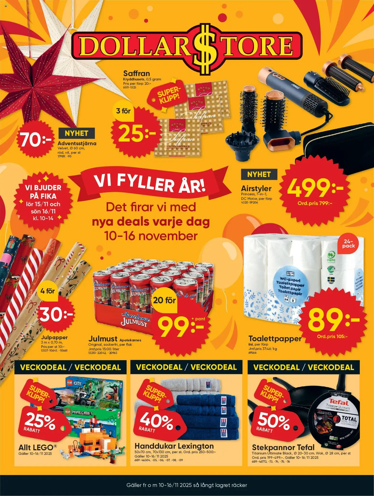 Dollar Store reklamblad aktuell från 10.11.2025 | Sida: 1 | Produkter: Toalettpapper, Galler, Saffran