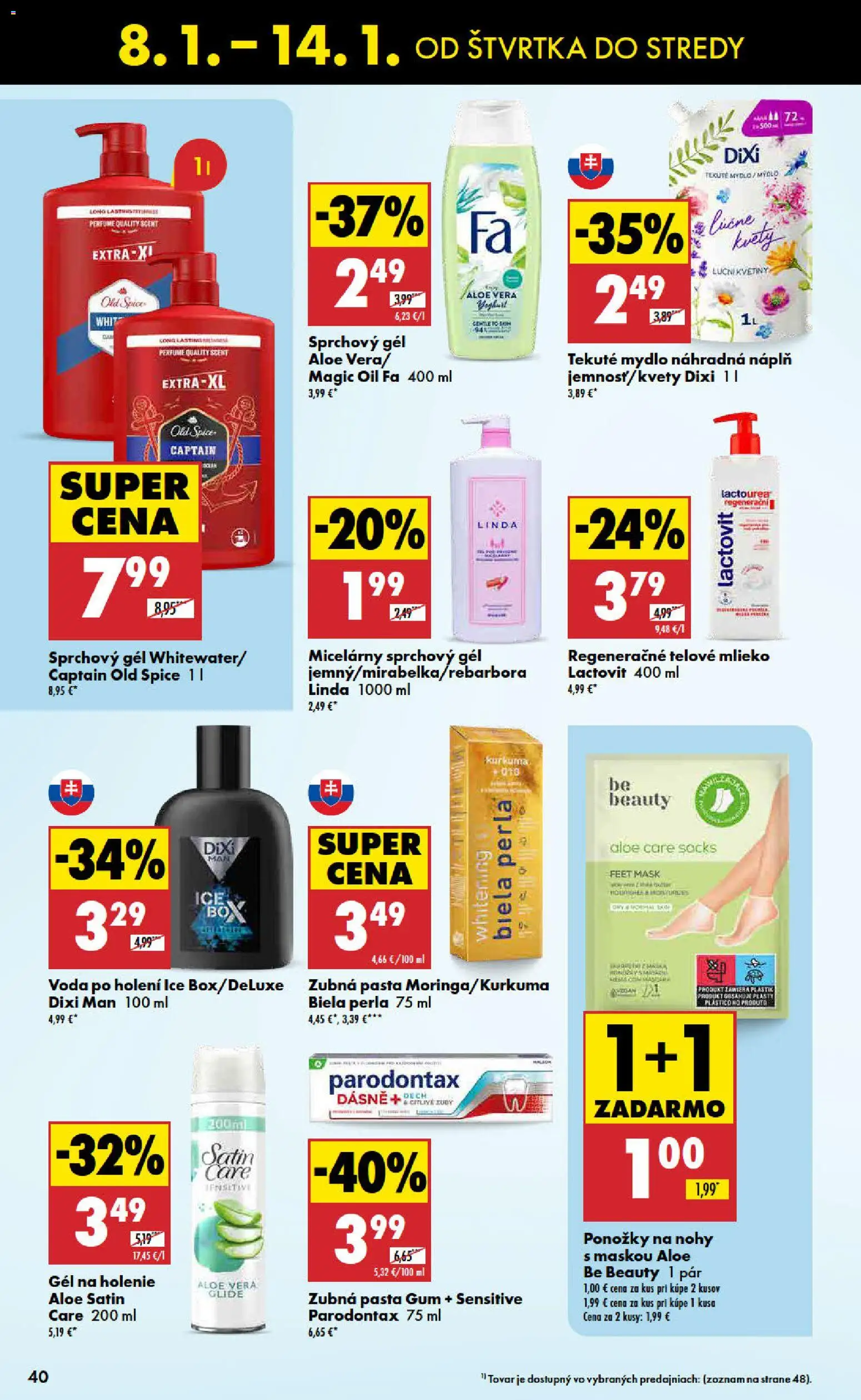 Nové Biedronka akcie – leták je platný od 08.01.2026 | Strana: 40 | Produkty: Mlieko, Old Spice, Mydlo, Sprchový gél