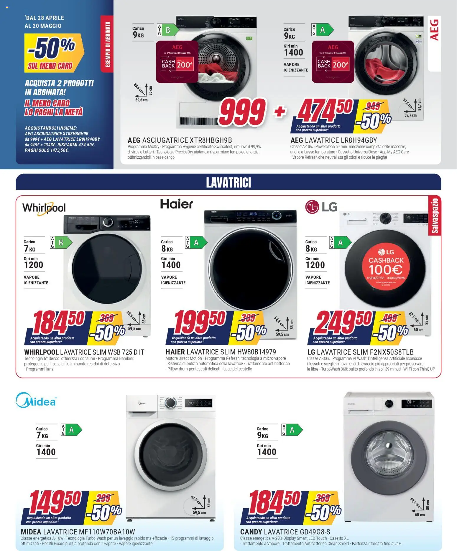Volantino Trony del 28.04.2026 | Pagina: 2 | Prodotti: Lavatrice, Asciugatrice