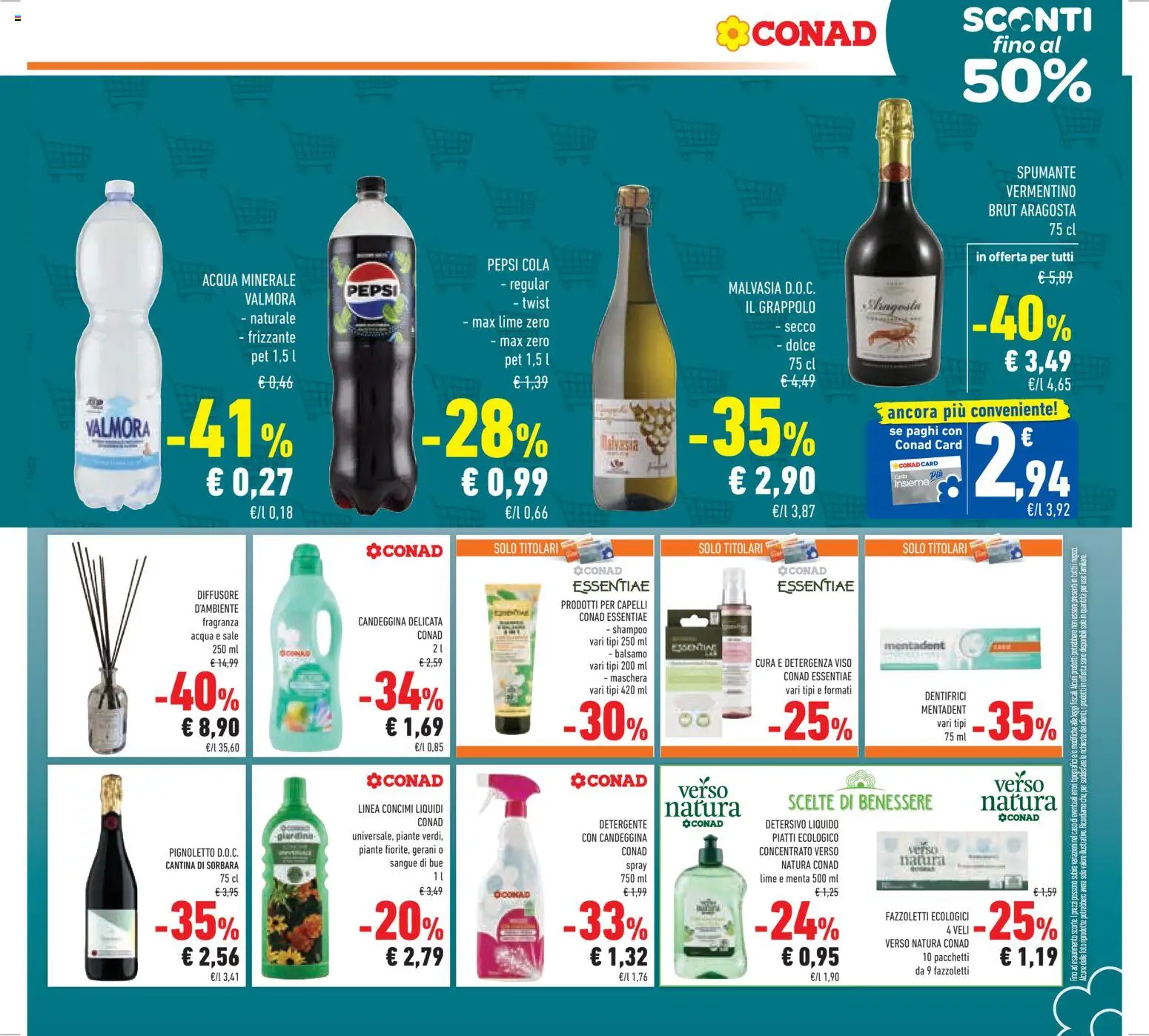 Volantino Conad del 11.03.2026 | Pagina: 25 | Prodotti: Candeggina, Acqua, Pepsi, Fragranza