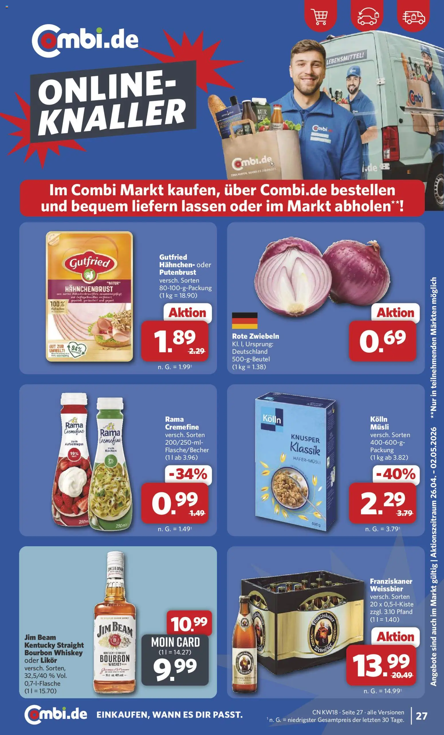 Combi Prospekt 	 – gültig ab 27.04.2026 | Seite: 28 | Produkte: Jim beam, Franziskaner, Hahnchen, Rama cremefine