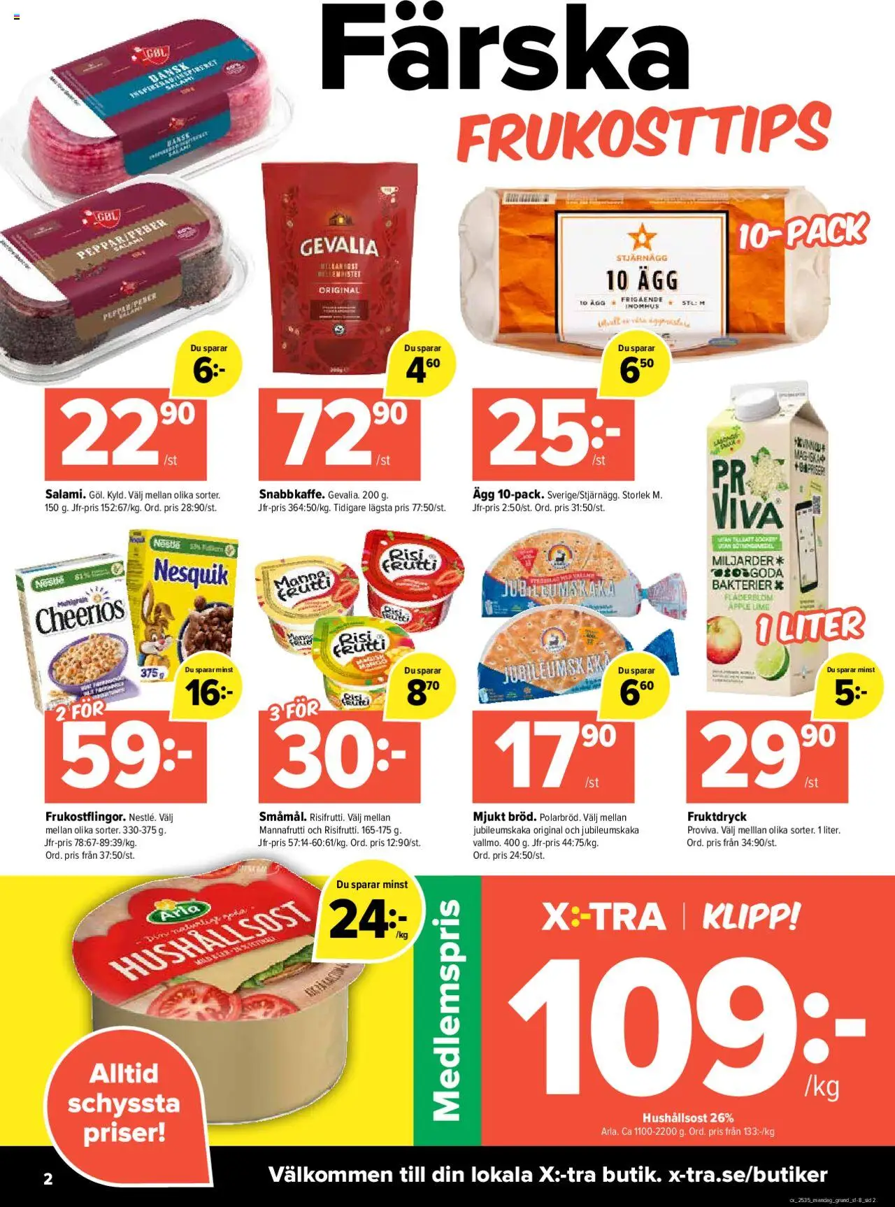 Coop X:-TRA reklamblad aktuell från 25.08.2025 | Sida: 2 | Produkter: Hushållsost, Salami, Äpple, Lime
