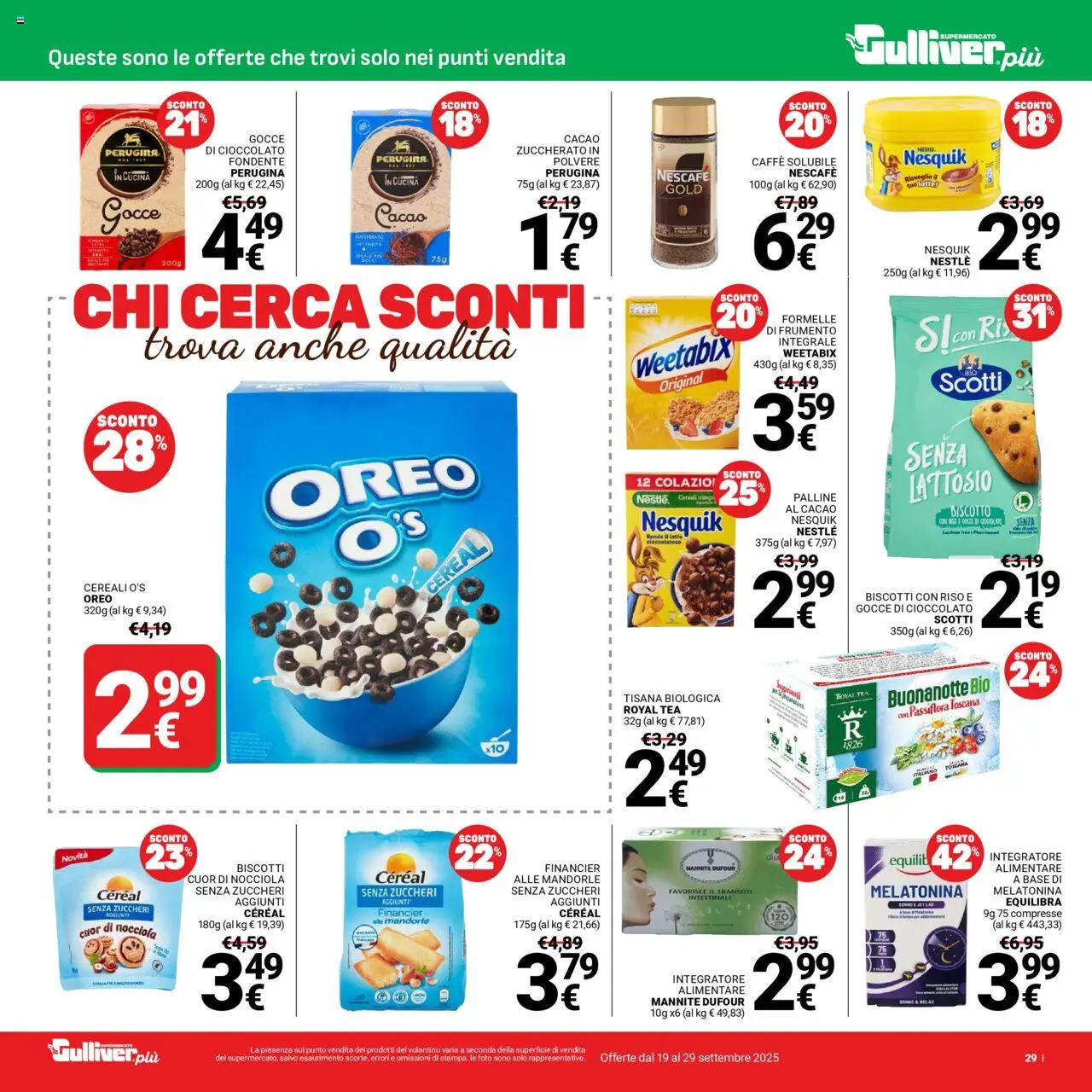 Volantino Gulliver del 19.09.2025 | Pagina: 29 | Prodotti: Cioccolato, Cereali, Mandorle, Integratore alimentare