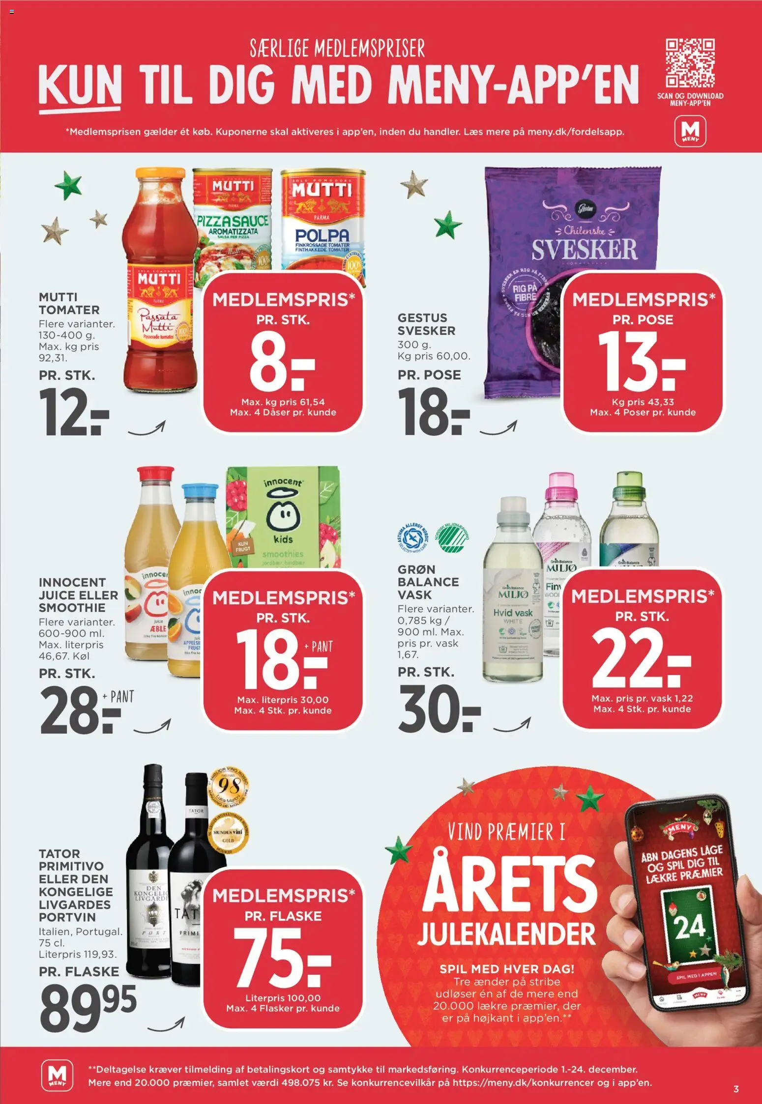 Meny tilbudsavis – gyldig fra 12.12.2025 | Side: 3 | Produkter: Juice, Tomater, Smoothie, Svesker