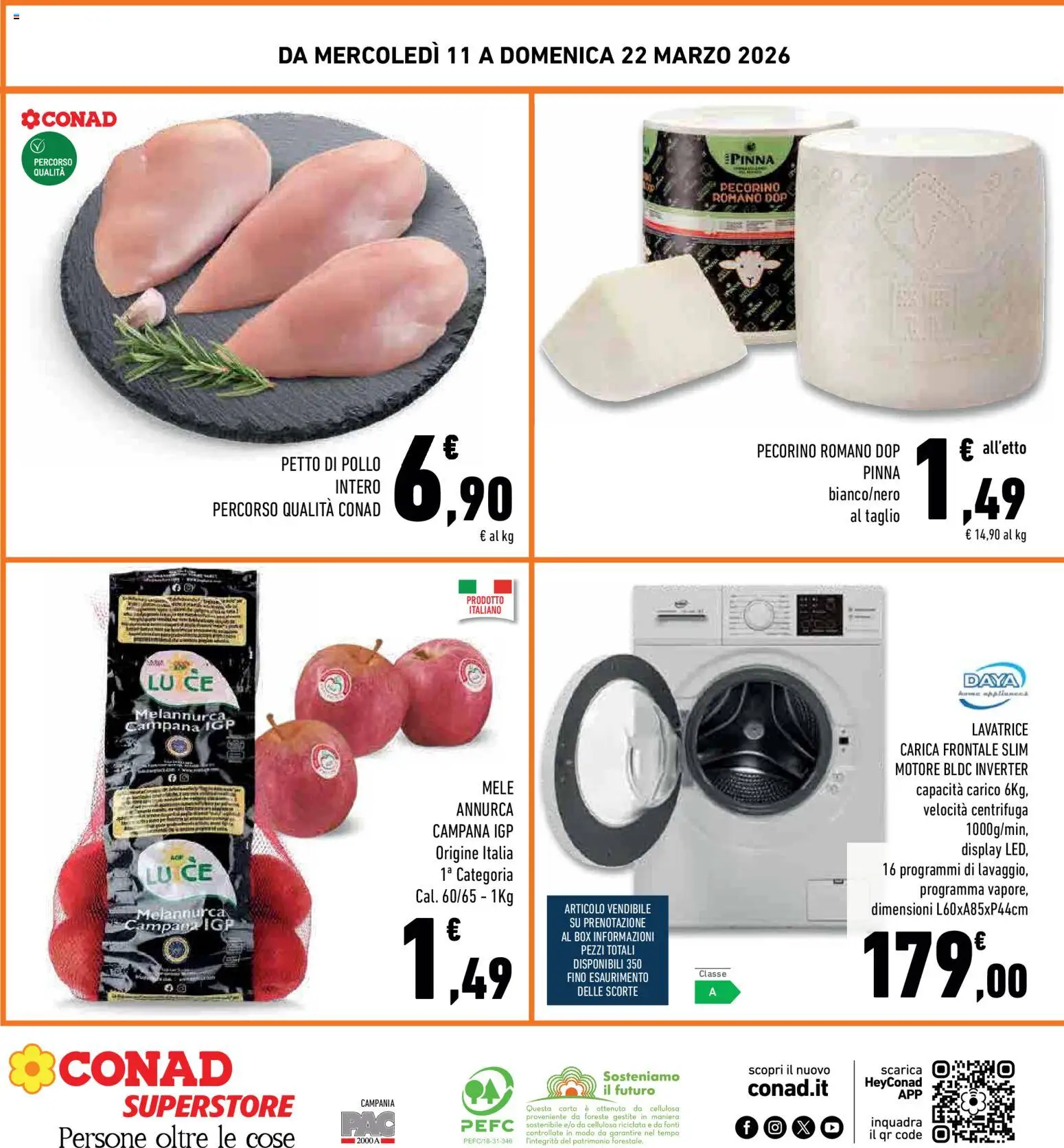 Volantino Conad del 11.03.2026 | Pagina: 32 | Prodotti: Pollo, Mele, Lavatrice, Pecorino