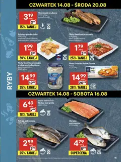 Delikatesy Centrum Gazetka od 14.08.2025 | Strona: 18 | Produkty: Łosoś atlantycki, Pstrąg, Paluszki rybne, Łosoś