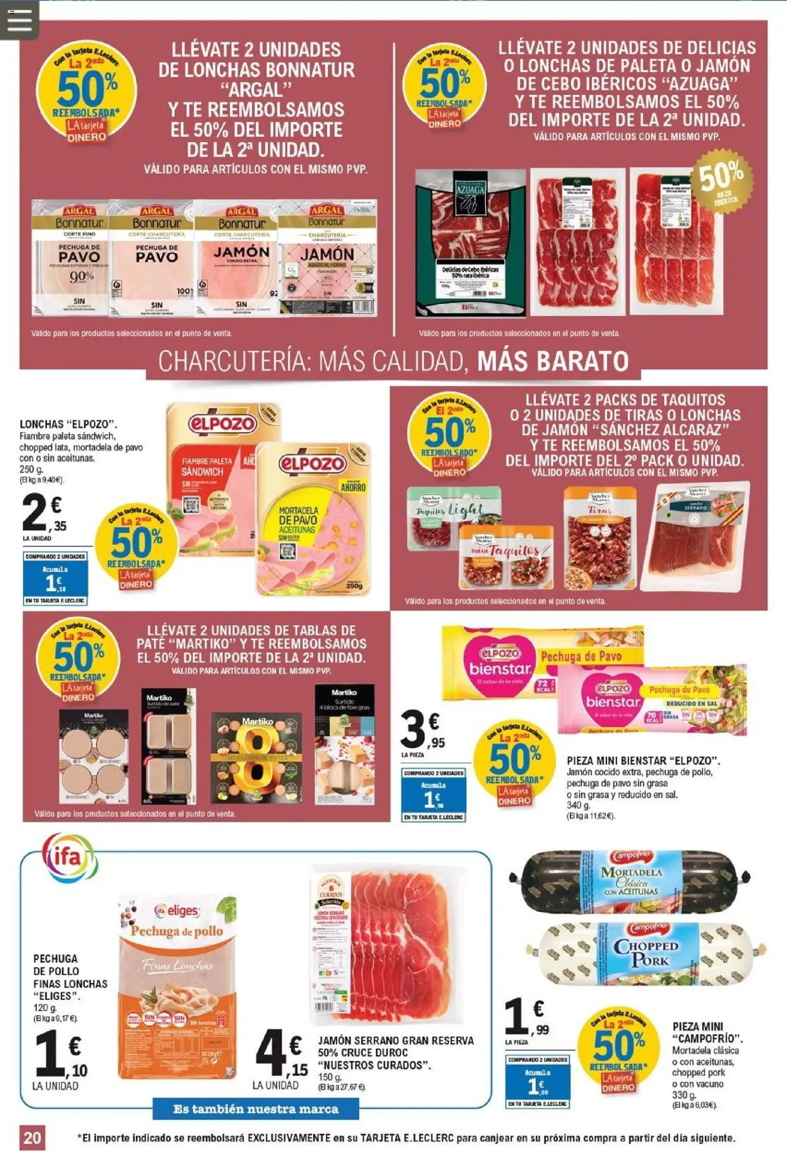 E.Leclerc folleto │ válido desde el 25.02.2026 | Página: 20 | Productos: Jamón serrano, Jamón cocido, Paté, Té
