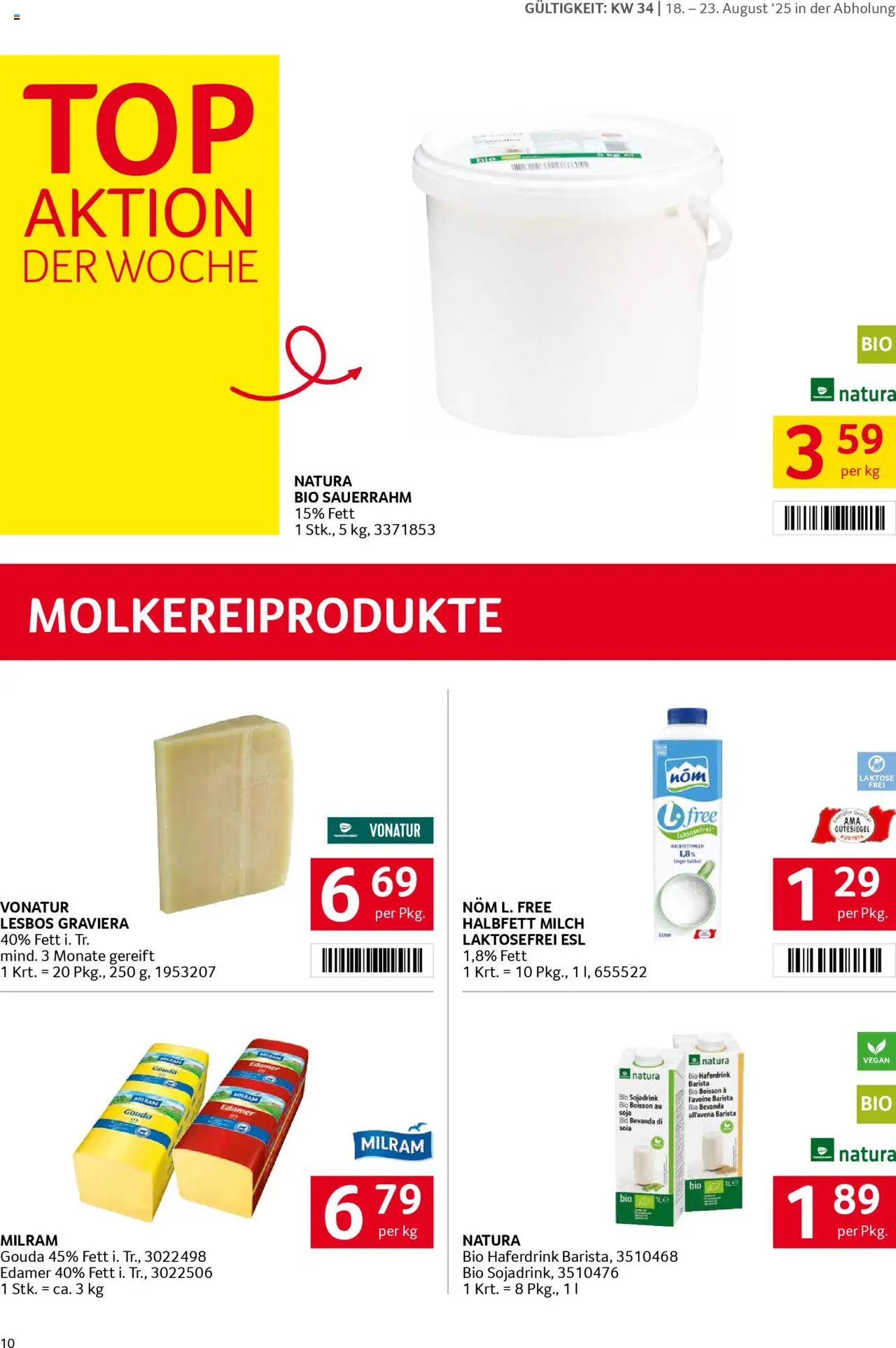 Transgourmet Flugblatt gültig ab 17.08.2025 | Seite: 10 | Produkte: Milch, Sauerrahm