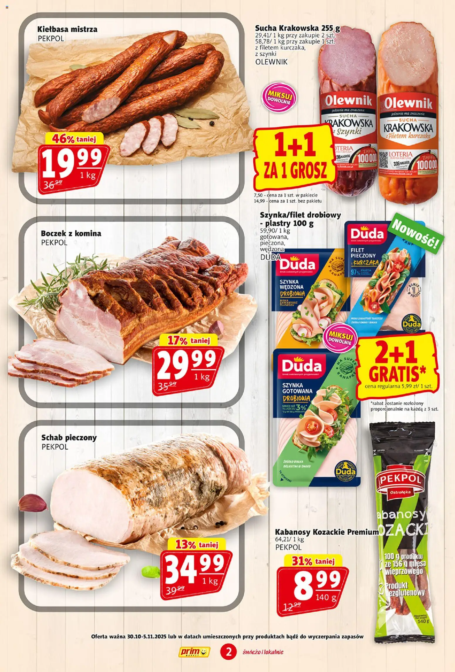 Prim Market Gazetka od 30.10.2025 | Strona: 2 | Produkty: Kiełbasa, Schab, Schab pieczony, Szynka gotowana