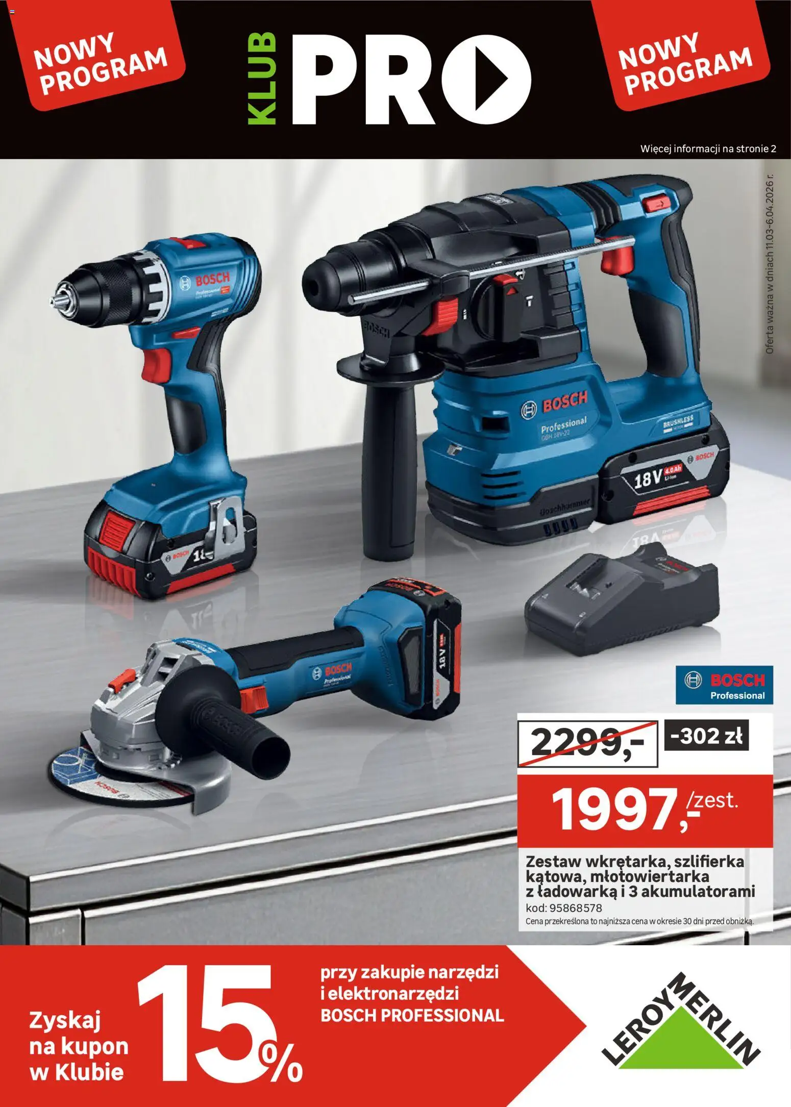Leroy Merlin gazetka - Dla Fachowców od 11.03.2026 | Strona: 1 | Produkty: Ładowarka, Młotowiertarka, Szlifierka