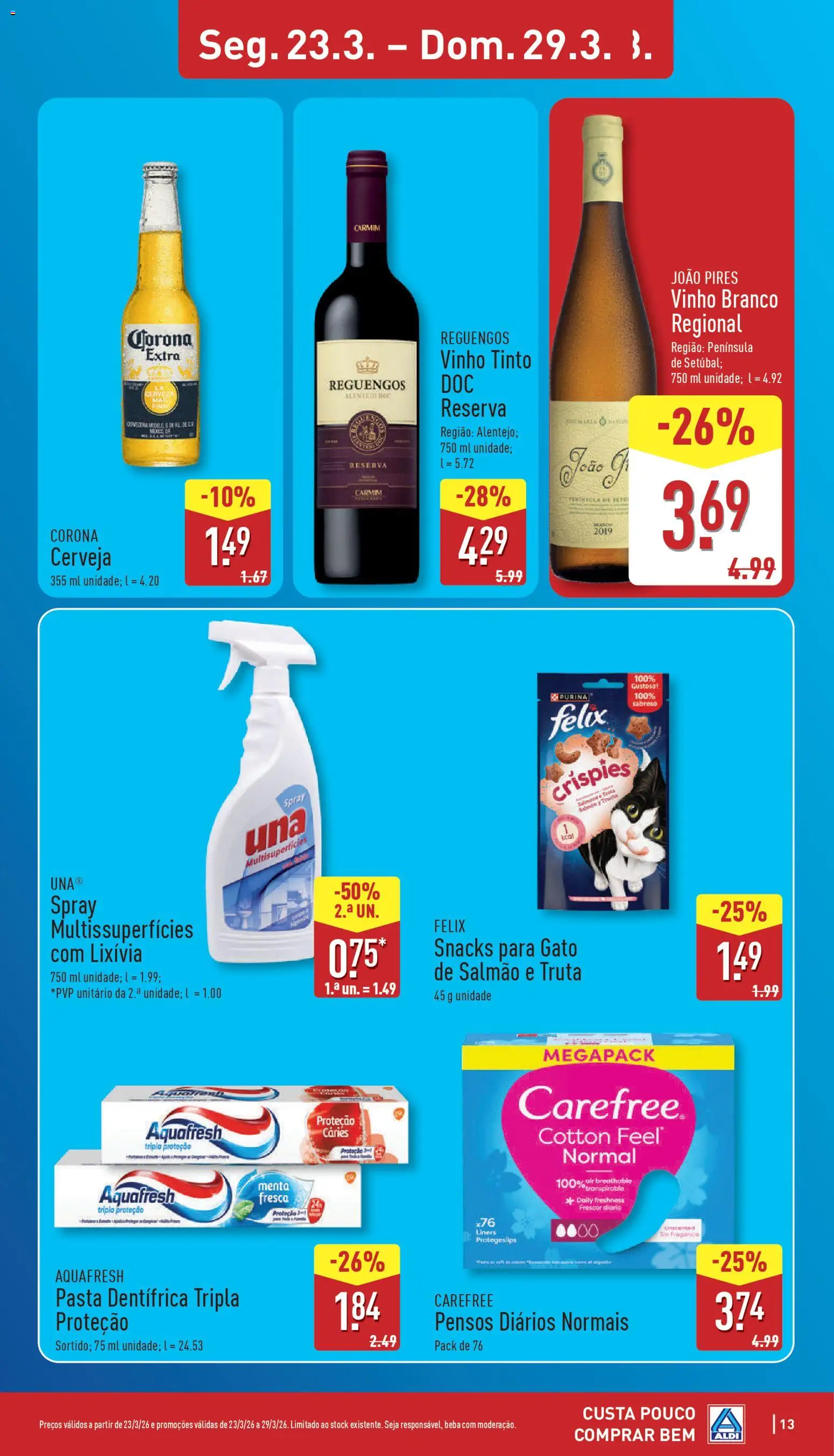 Aldi folheto │ válido de 23.03.2026 | Página: 13 | Produtos: Salmão, Vinho, Cerveja, Truta