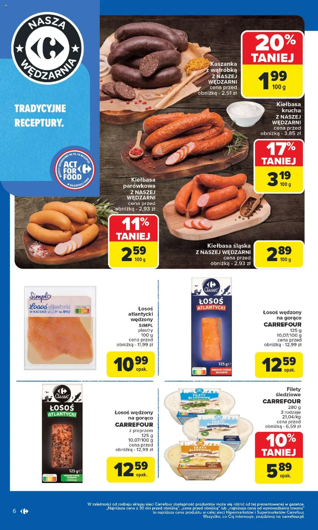 Carrefour Gazetka - Produkt Carrefour od poniedziałku od 02.06.2025 | Strona: 6 | Produkty: Kaszanka, Łosoś, Łosoś wędzony na gorąco, Kiełbasa śląska