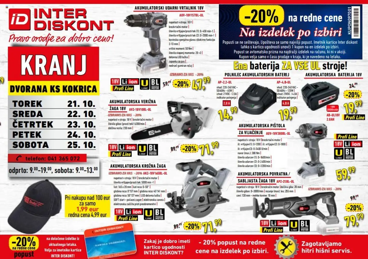 Novi Inter Diskont katalog ponudbe – veljaven od 21.10.2025 | Stran: 1 | Izdelki: Telefon, Baterija, Vrtalnik, Krožna žaga