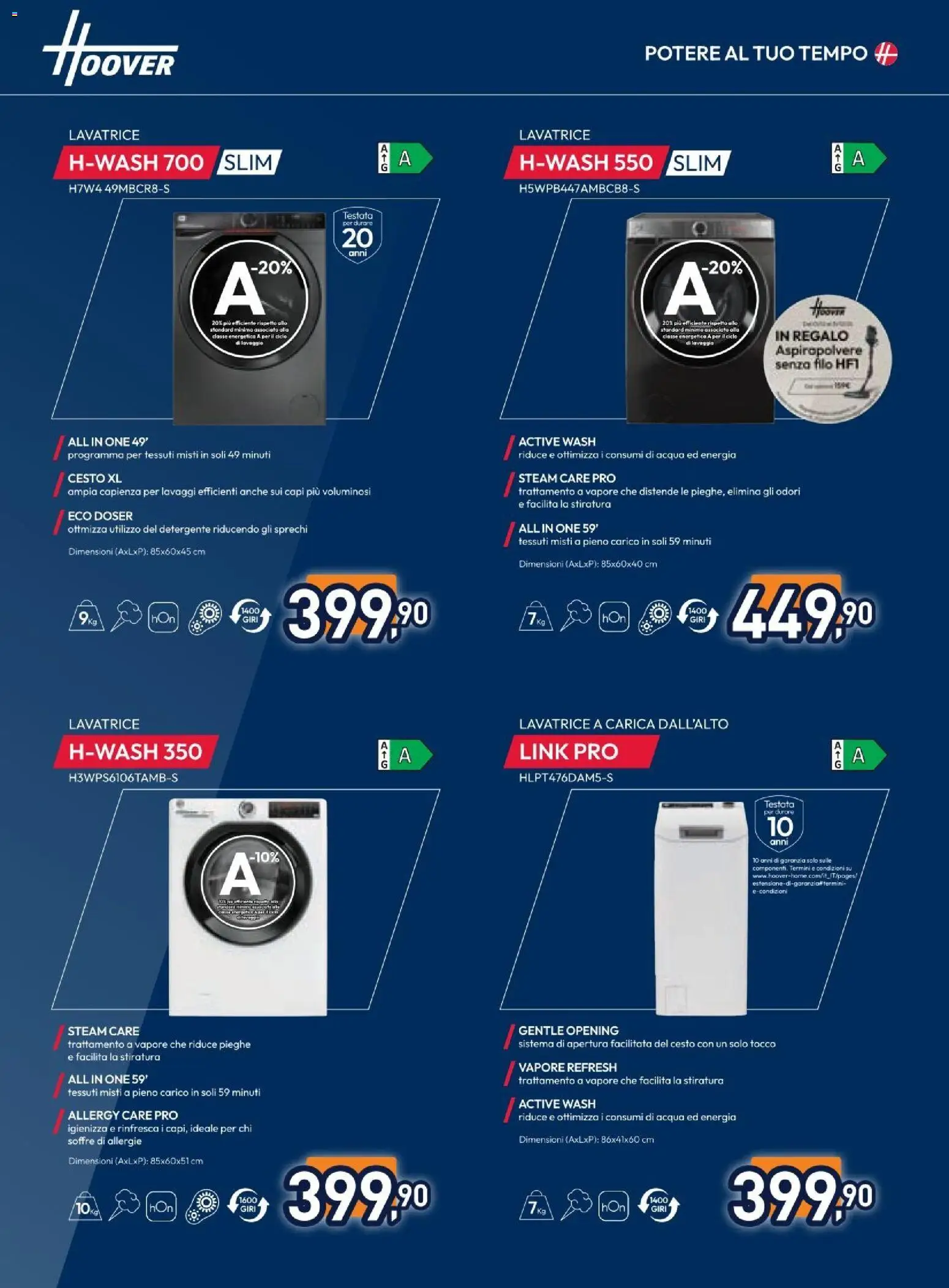Volantino Unieuro del 05.12.2025 | Pagina: 4 | Prodotti: Detergente, Acqua, Lavatrice, Aspirapolvere