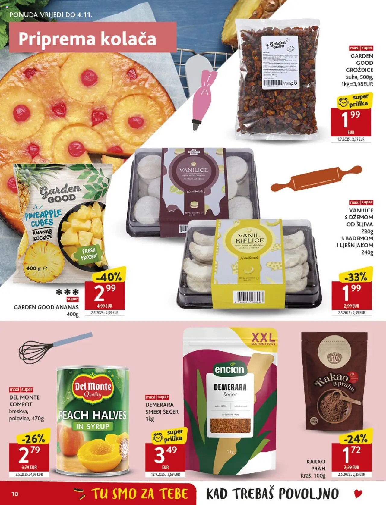 Konzum katalog | vrijedi od 22.10.2025 | Stranica: 10 | Proizvodi: Kiflice, Grožđice, Kakao, Kompot