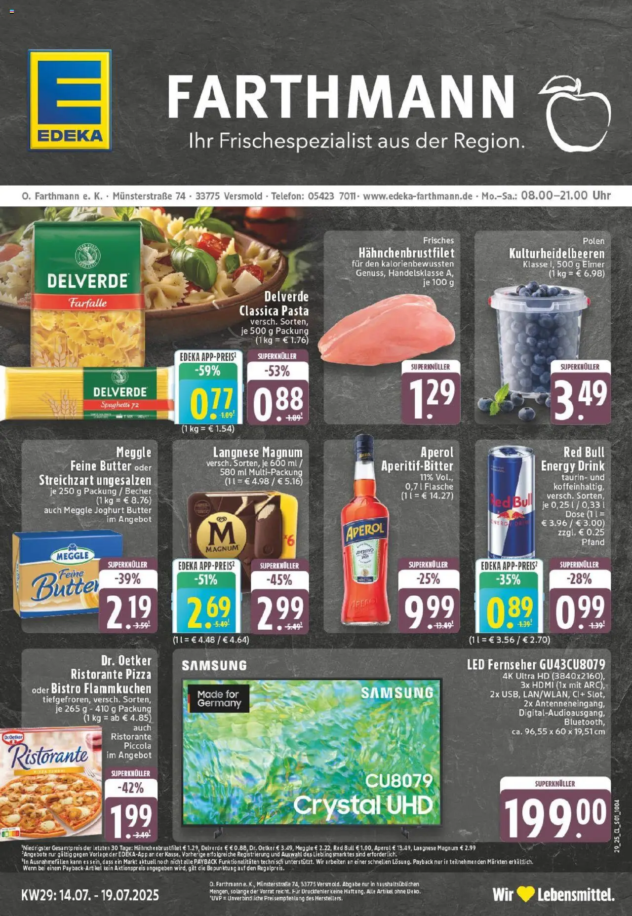 Edeka prospekt Versmold	 - gültig ab dem 13.07.2025 | Seite: 1 | Produkte: Langnese, Butter, Pizza, Telefon