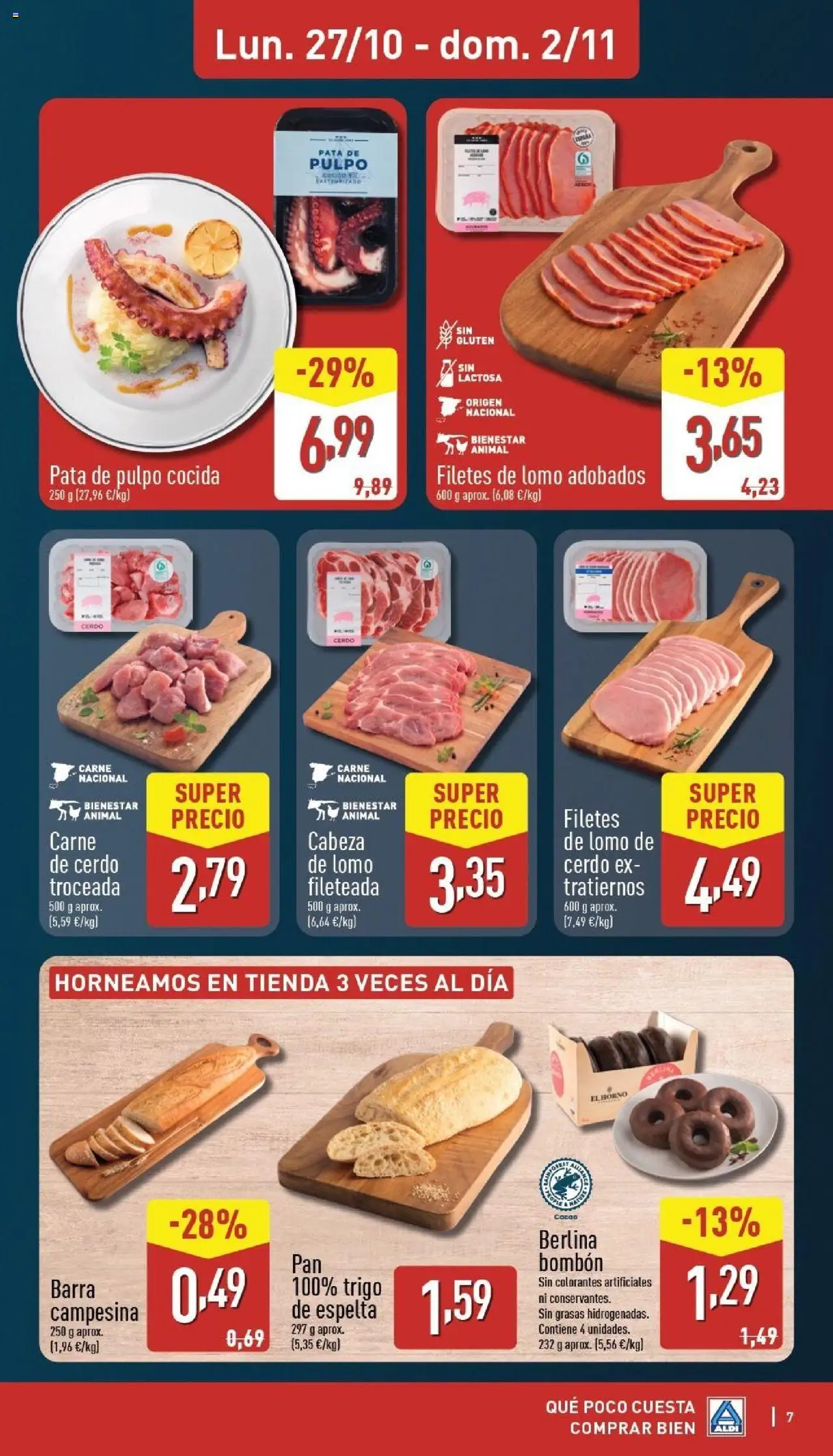 Aldi folleto Baleares │ válido desde el 27.10.2025 | Página: 7 | Productos: Pan, Cerdo, Φρυγανιές σικάλεως