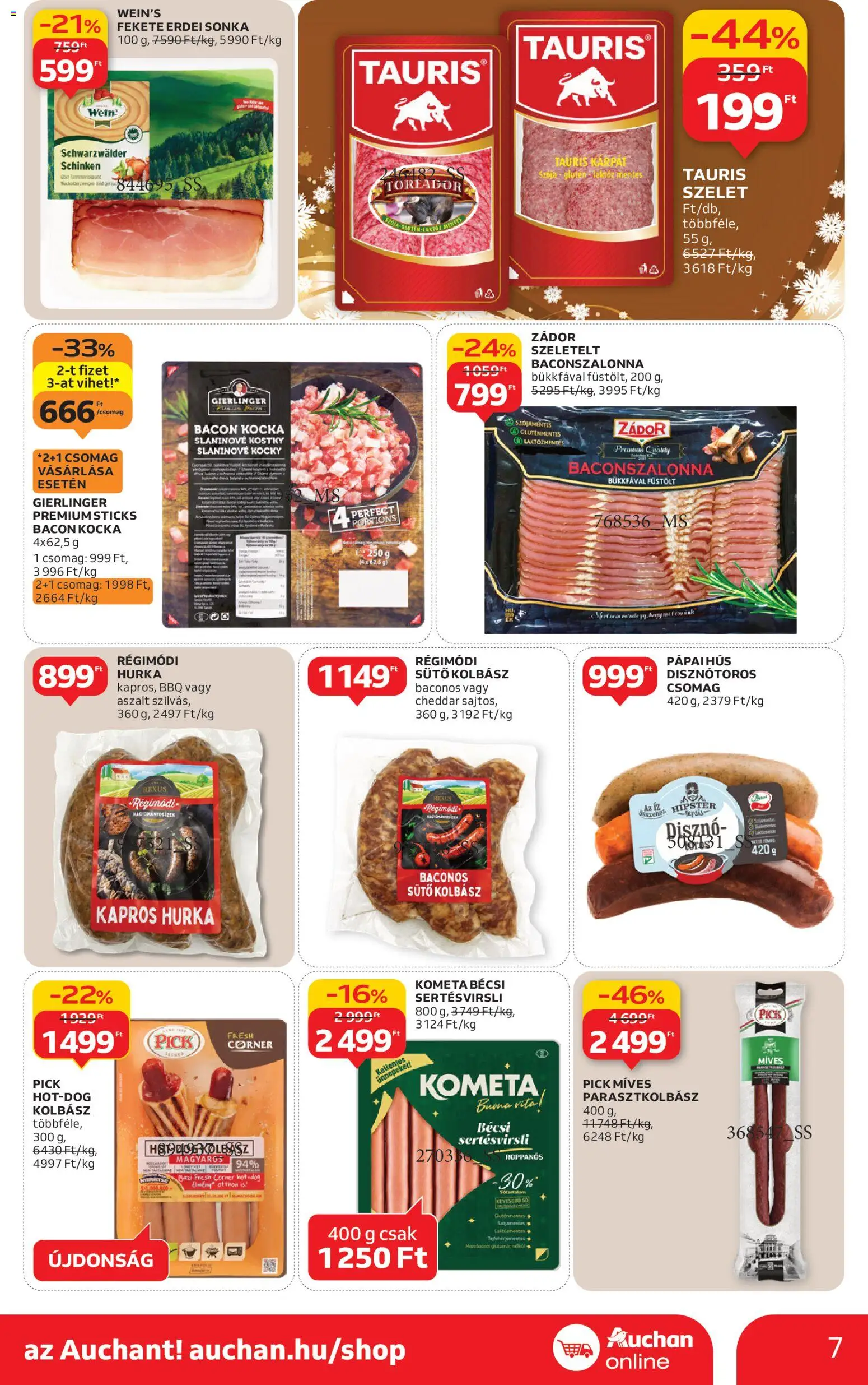 Auchan akciós ujság - amely érvényes a következő dátumtól: 11.12.2025 | Oldal: 7 | Termékek: Kolbász, Pick, Bacon, Gluténmentes
