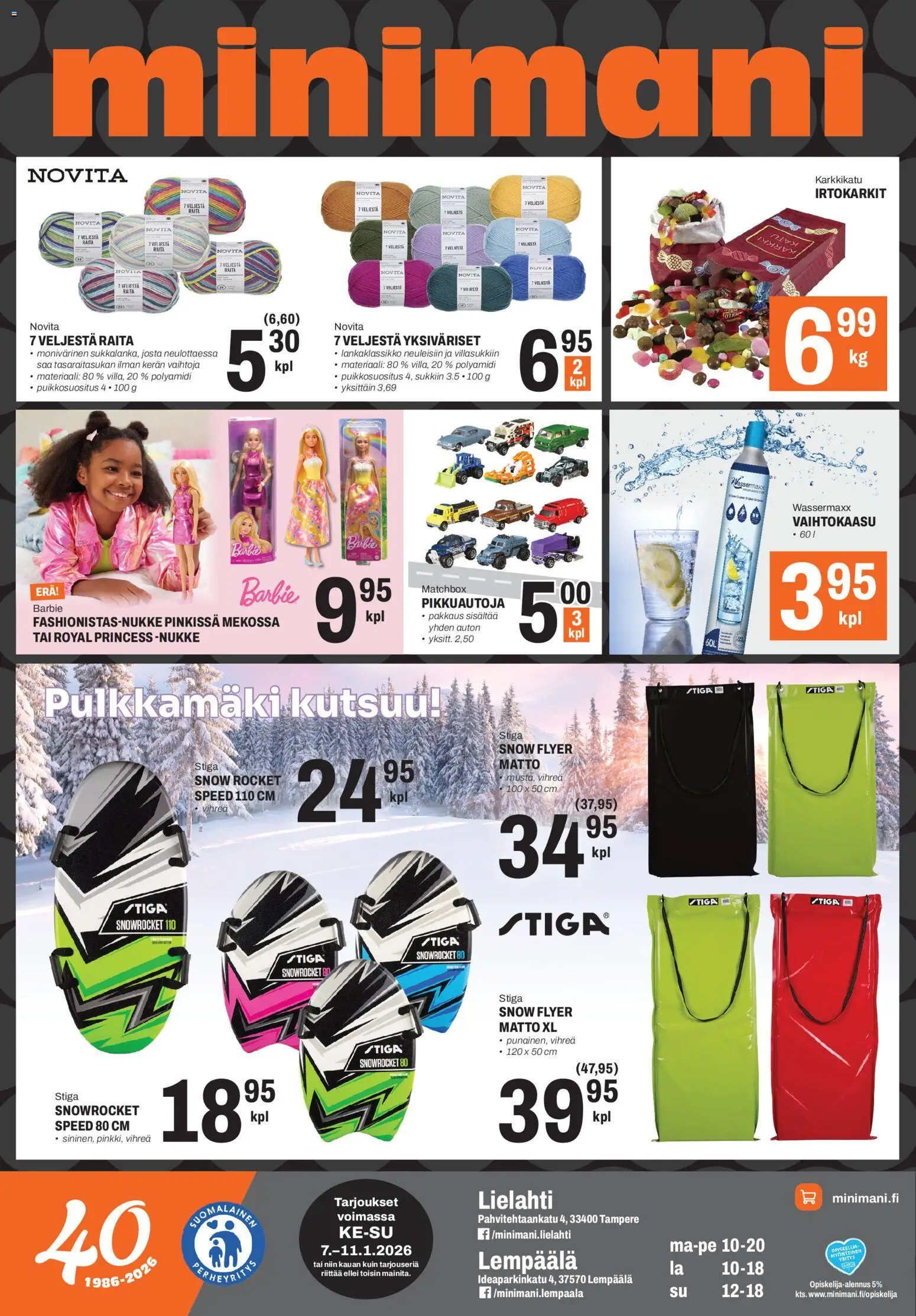 Minimani Tarjoukset - Lempäälä – voimassa 07.01.2026 alkaen | Sivu: 1 | Tuotteet: Irtokarkit, Matto