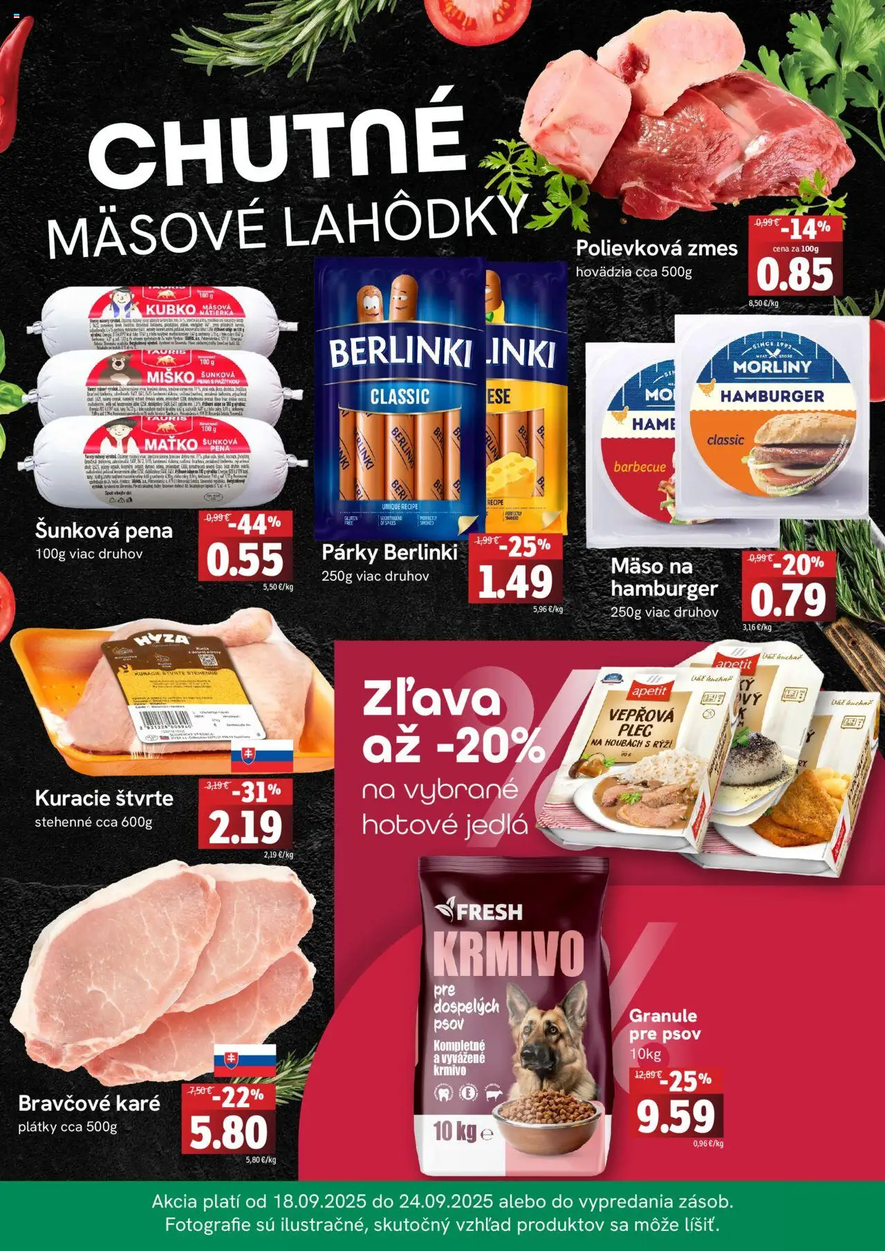 Nové Fresh akcie – leták je platný od 18.09.2025 | Strana: 2 | Produkty: Párky, Bravčové karé
