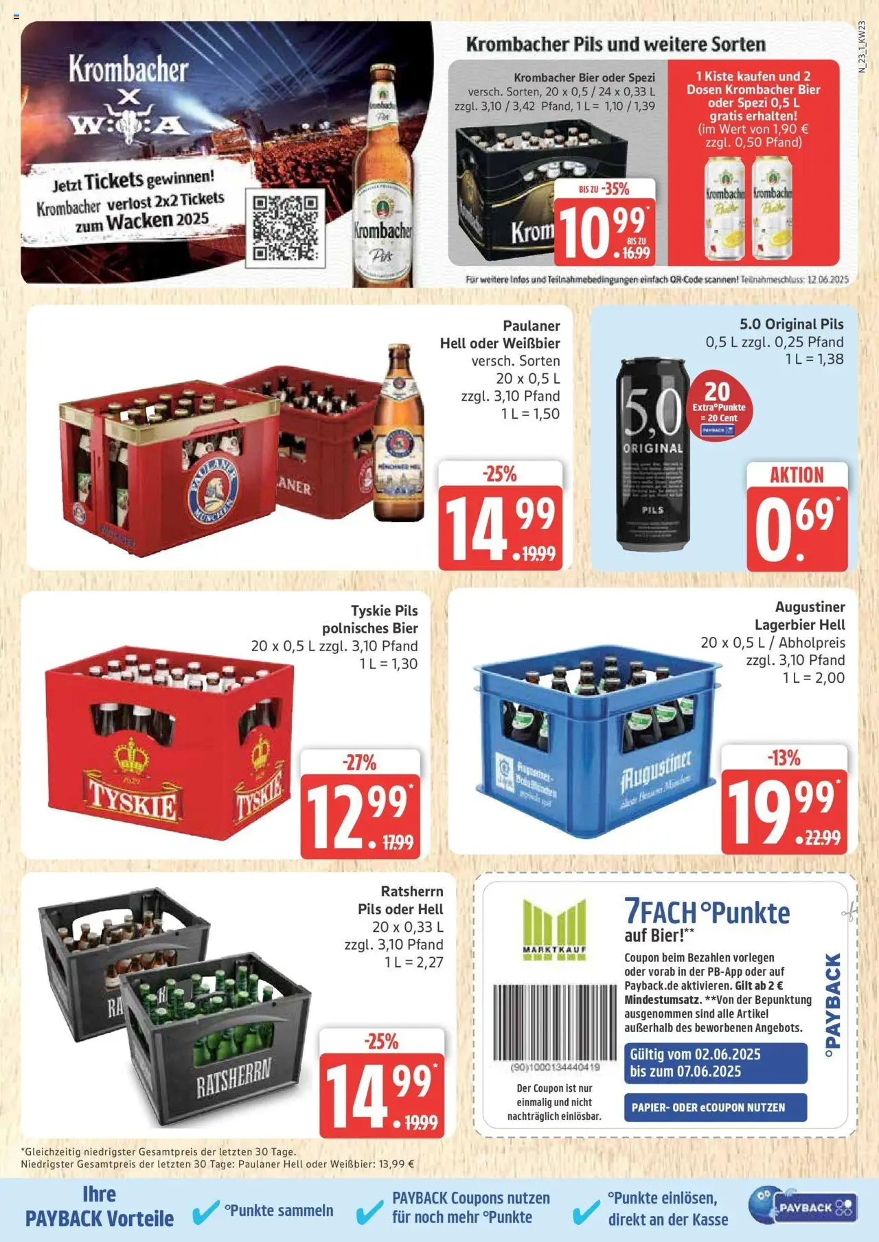 Marktkauf - Marktkauf: Wochenangebote - gültig ab dem 01.06.2025 | Seite: 23 | Produkte: Tyskie, Pils, Krombacher, Paulaner