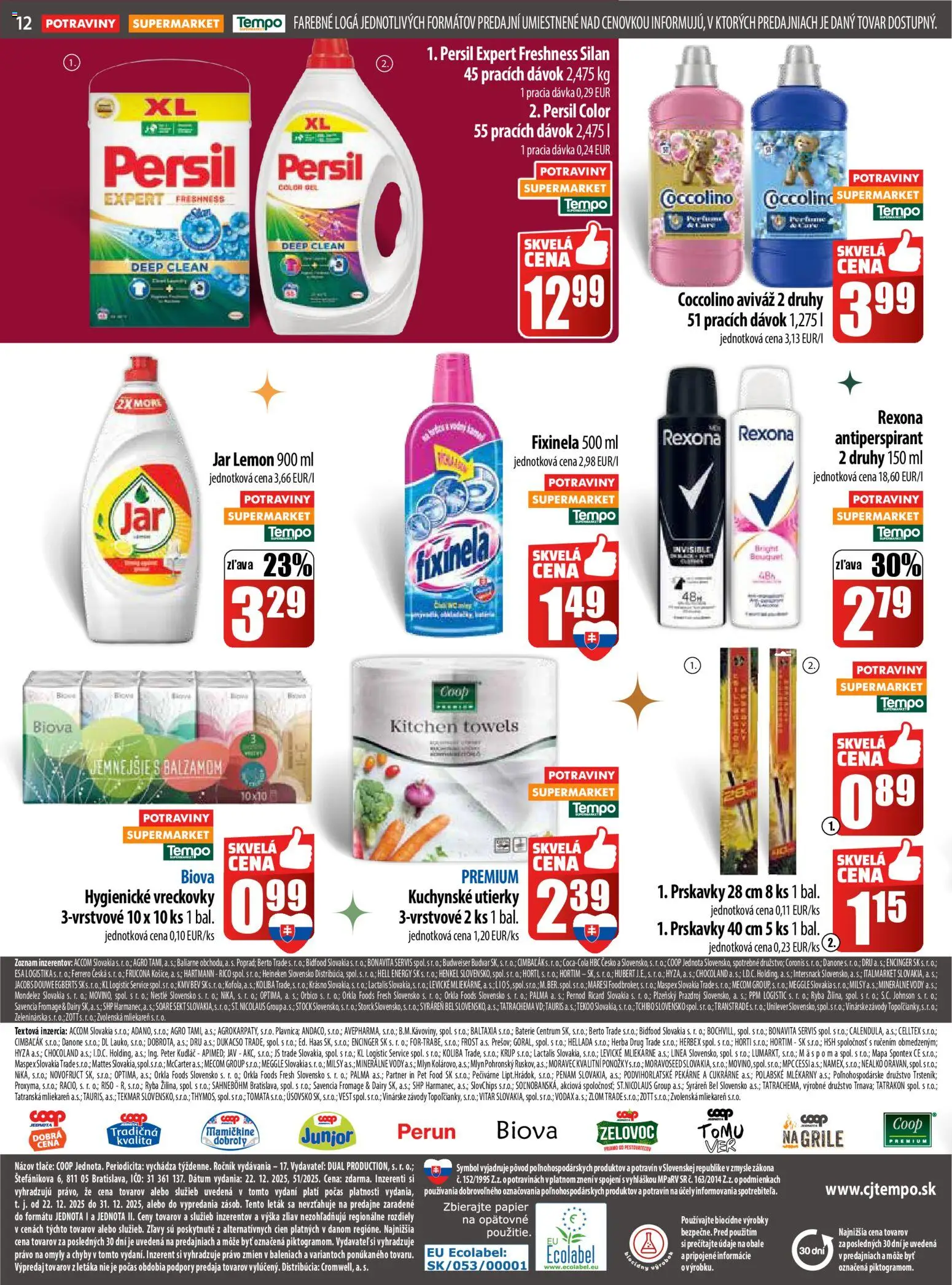 Nové COOP Jednota akcie – leták je platný od 22.12.2025 | Strana: 12 | Produkty: Budvar, Antiperspirant, Ponožky, Jar