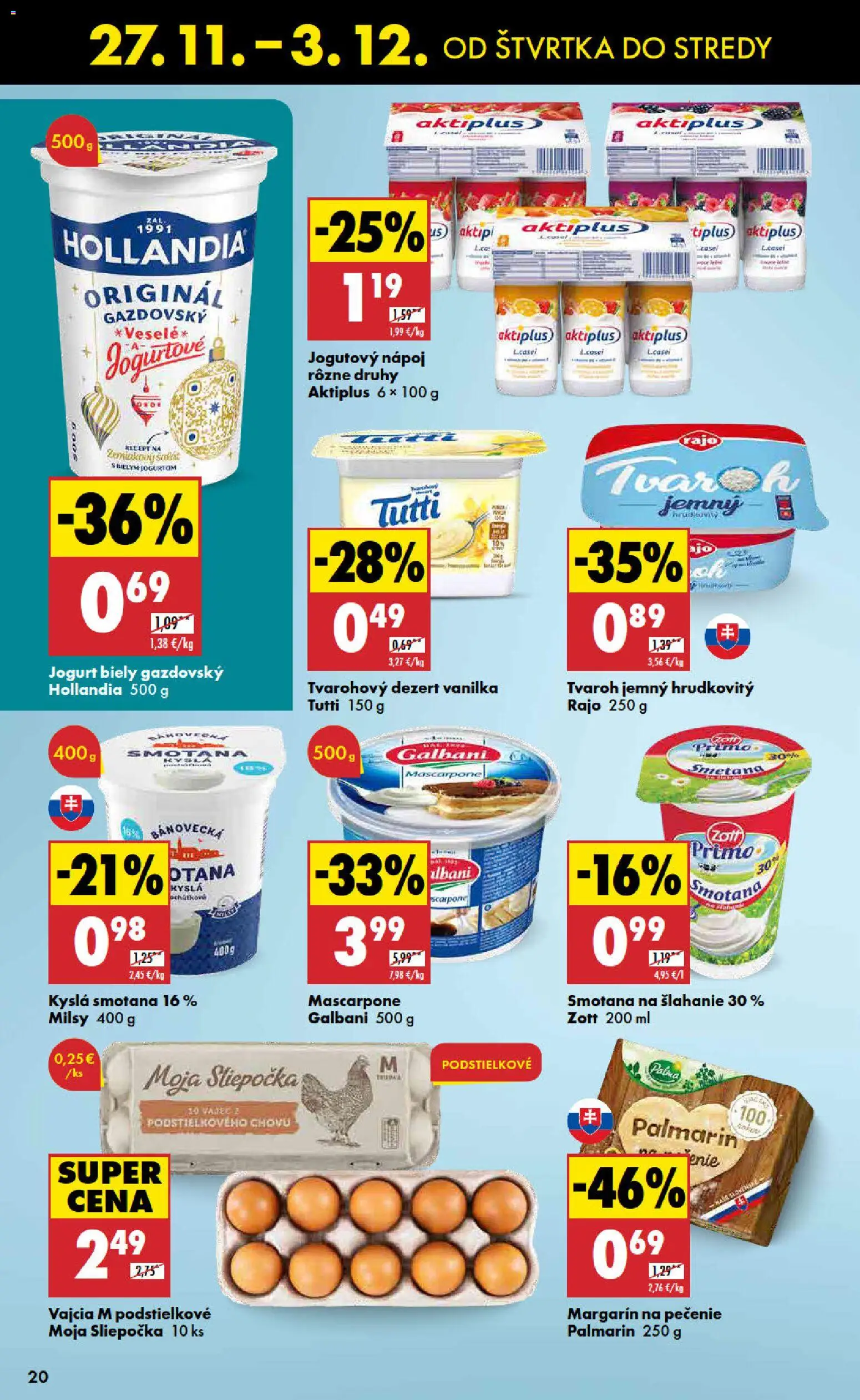 Nové Biedronka akcie – leták je platný od 27.11.2025 | Strana: 20 | Produkty: Jogurt, Vajcia, Smotana, Smotana na šľahanie