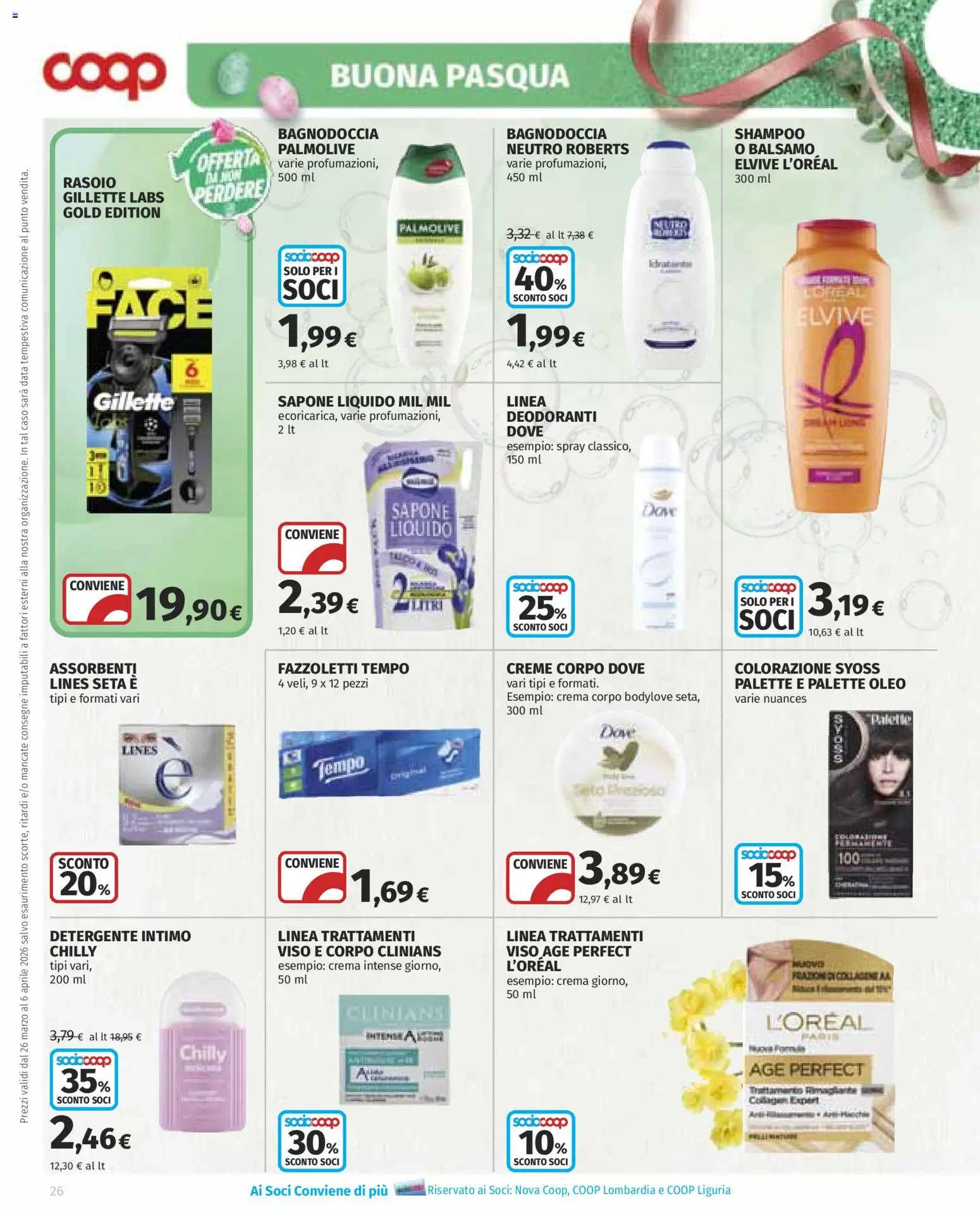 Volantino COOP del 26.03.2026 | Pagina: 26 | Prodotti: Shampoo, Sapone, Intimo, Data