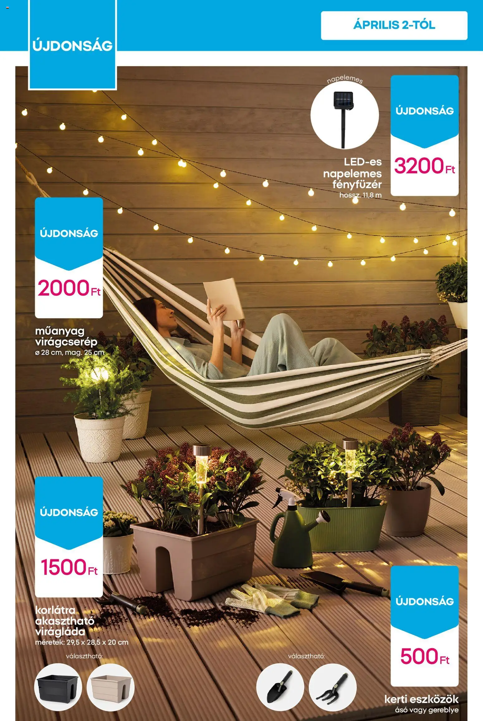 Pepco akciós ujság - amely érvényes a következő dátumtól: 09.04.2026 | Oldal: 8 | Termékek: Fényfüzér, Műanyag virágcserép, Virágcserép, Virágláda