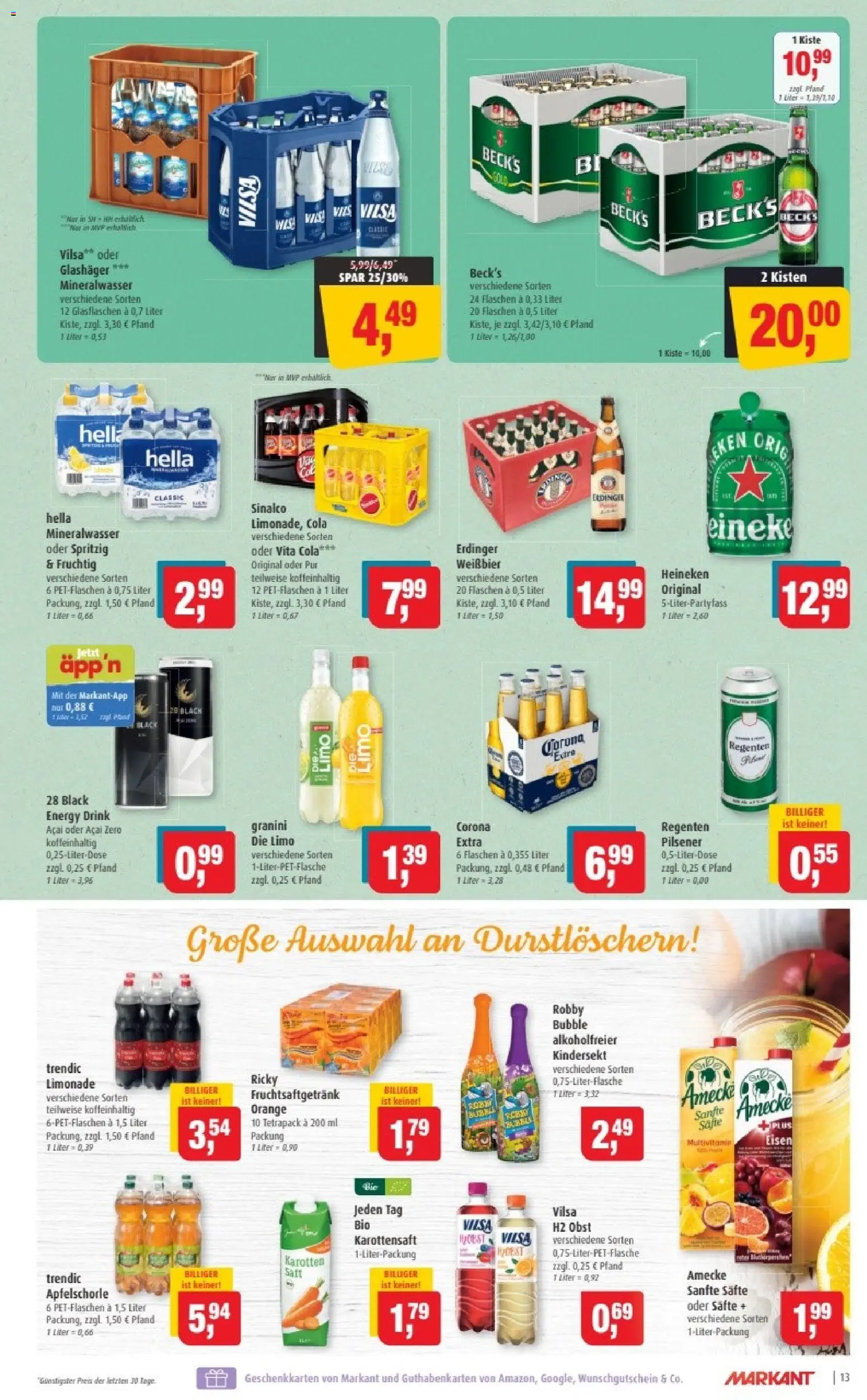 Markant Prospekt 	 – gültig ab 27.10.2025 | Seite: 13 | Produkte: Erdinger, Cola, Heineken, Vita cola