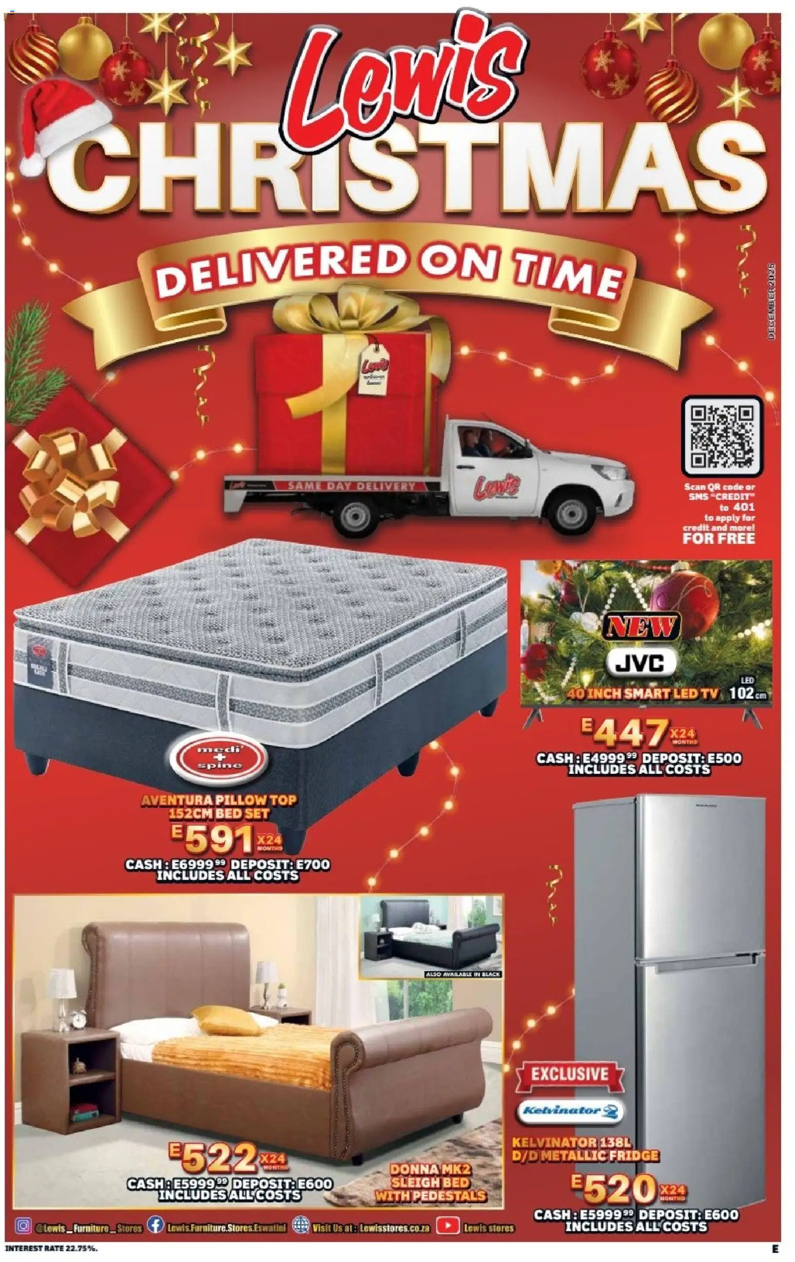 New Lewis Stores catalogue – valid from 08.12.2025 | Page: 1 | Products: Bed, Pillow, TV, Fridge