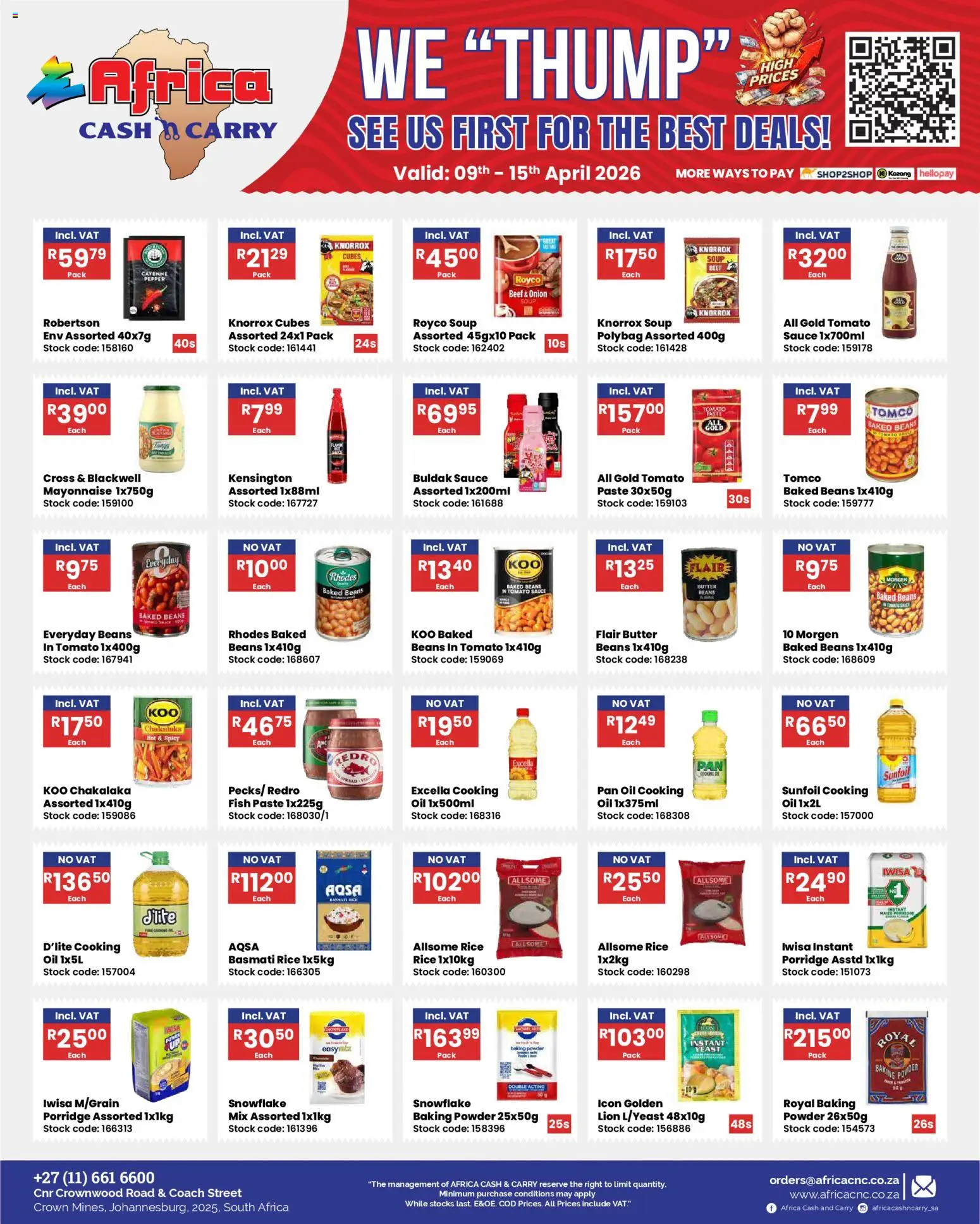 New Africa Cash & Carry catalogue – valid from 09.04.2026 | Page: 18 | Products: Baked beans, Butter, Powder, Stock