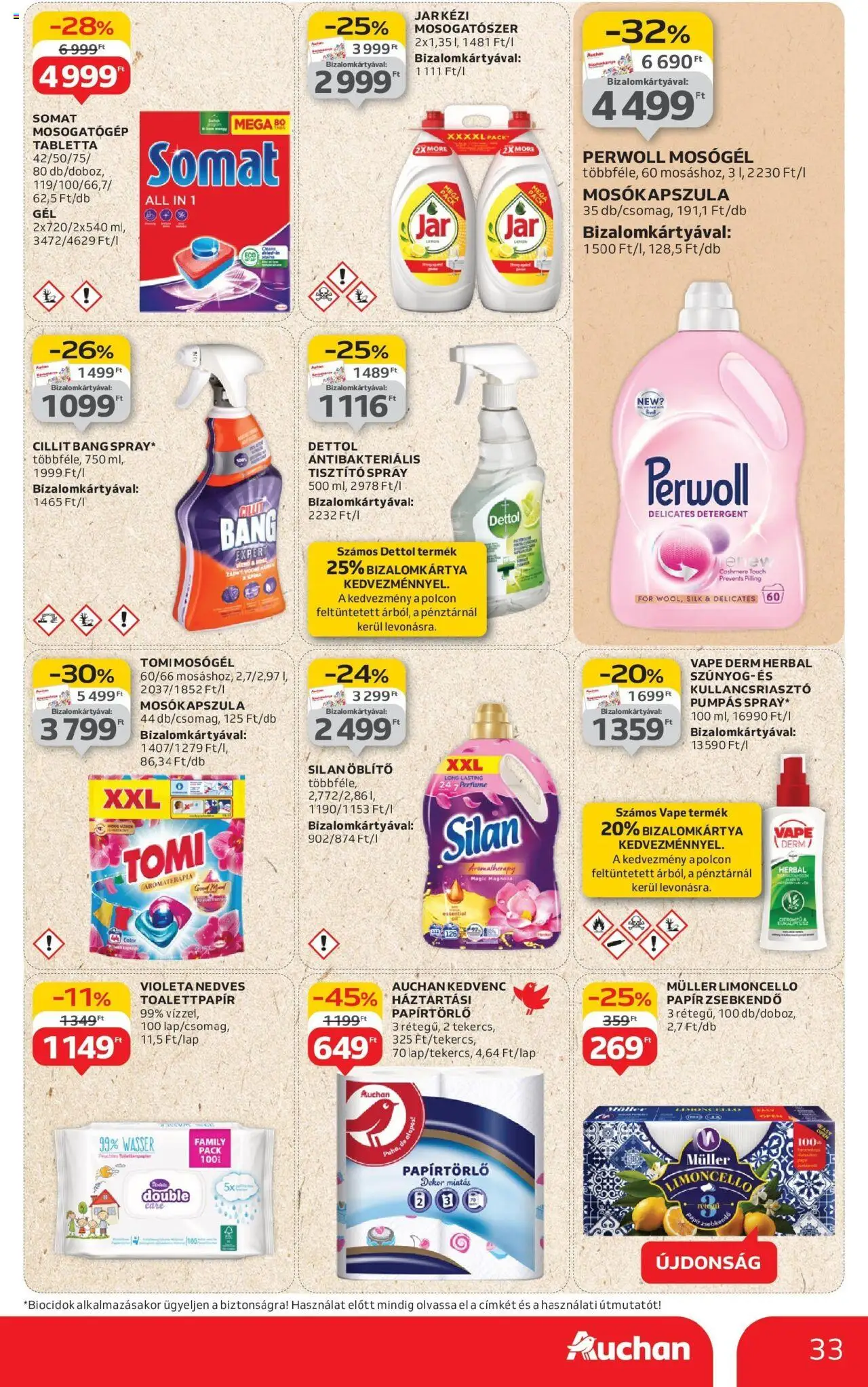 Auchan akciós ujság - amely érvényes a következő dátumtól: 07.08.2025 | Oldal: 33 | Termékek: Papírtörlő, Mosogatógép, Mosógél, Mosogatószer
