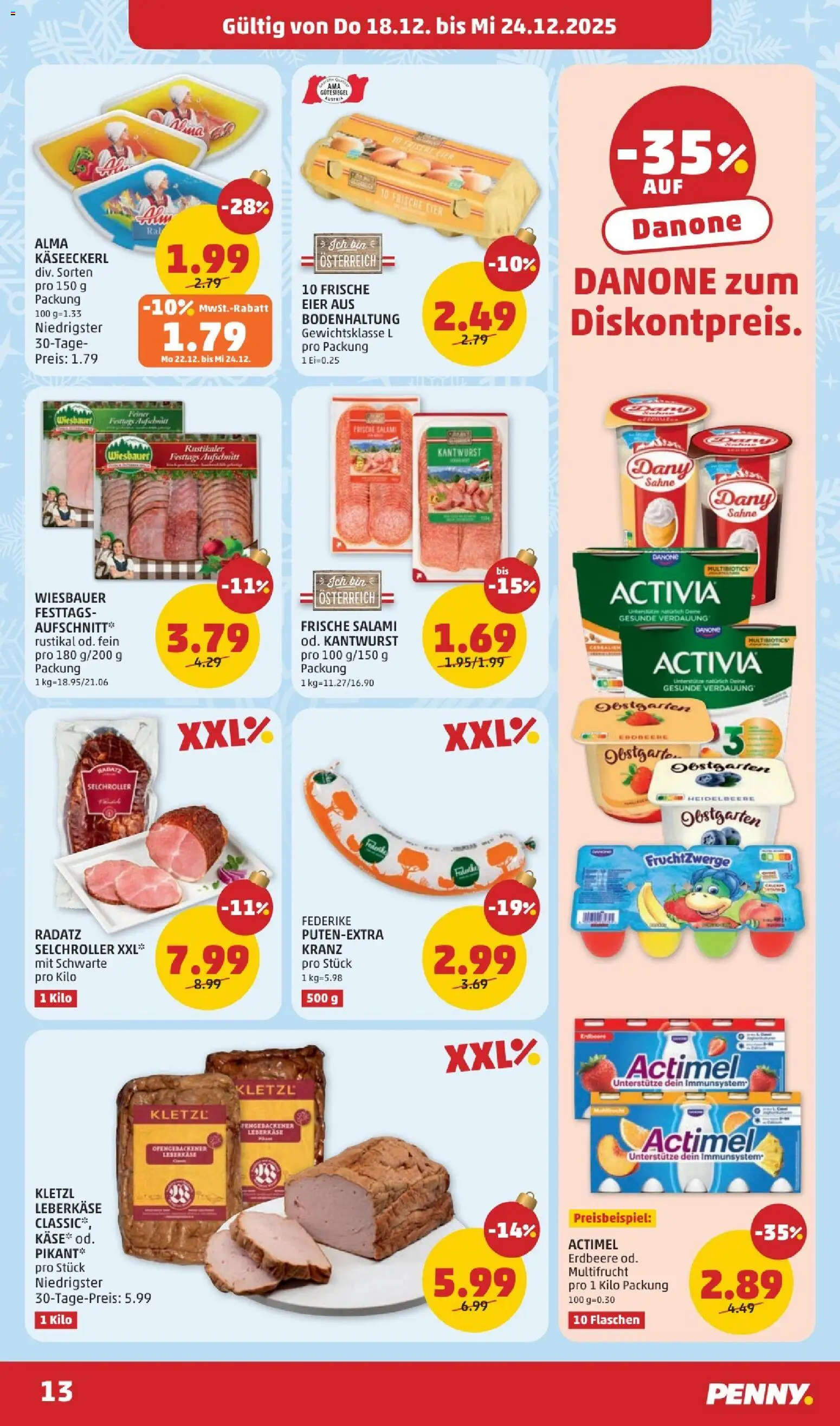 Penny Markt Flugblatt gültig ab 18.12.2025 | Seite: 13 | Produkte: Sahne, Eier, Salami