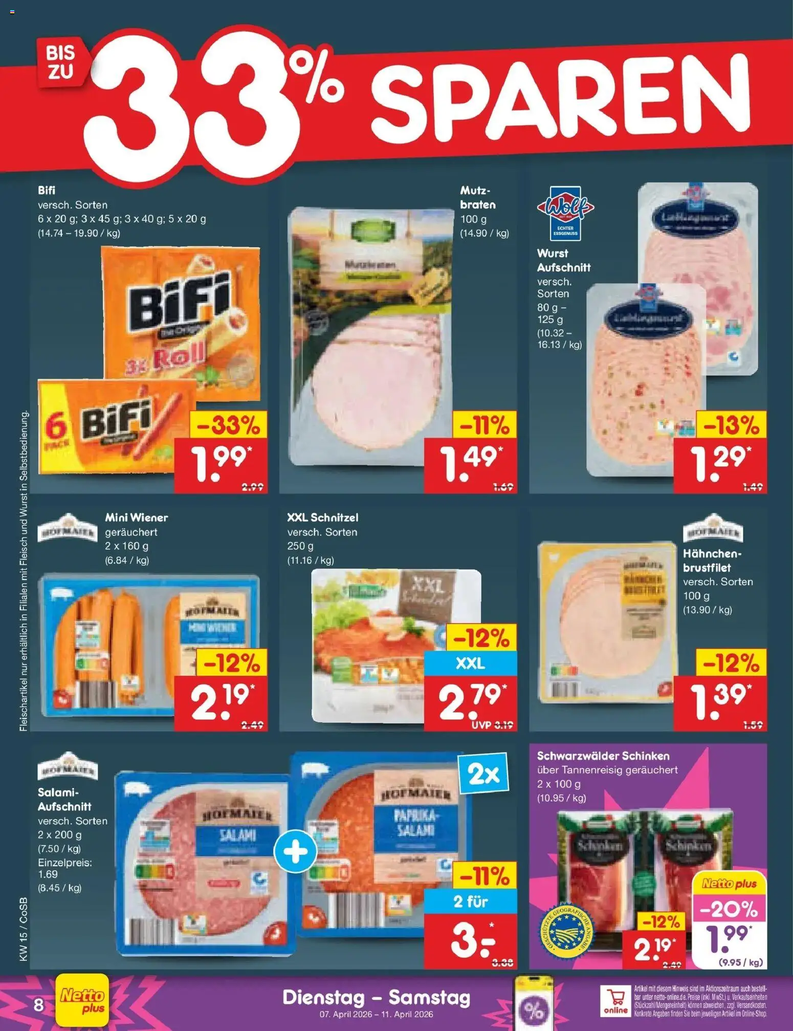 Netto Marken-Discount Prospekt Bitterfeld-Wolfen	 – gültig ab 05.04.2026 | Seite: 10 | Produkte: Hahnchen, Bifi, Salami, Schinken
