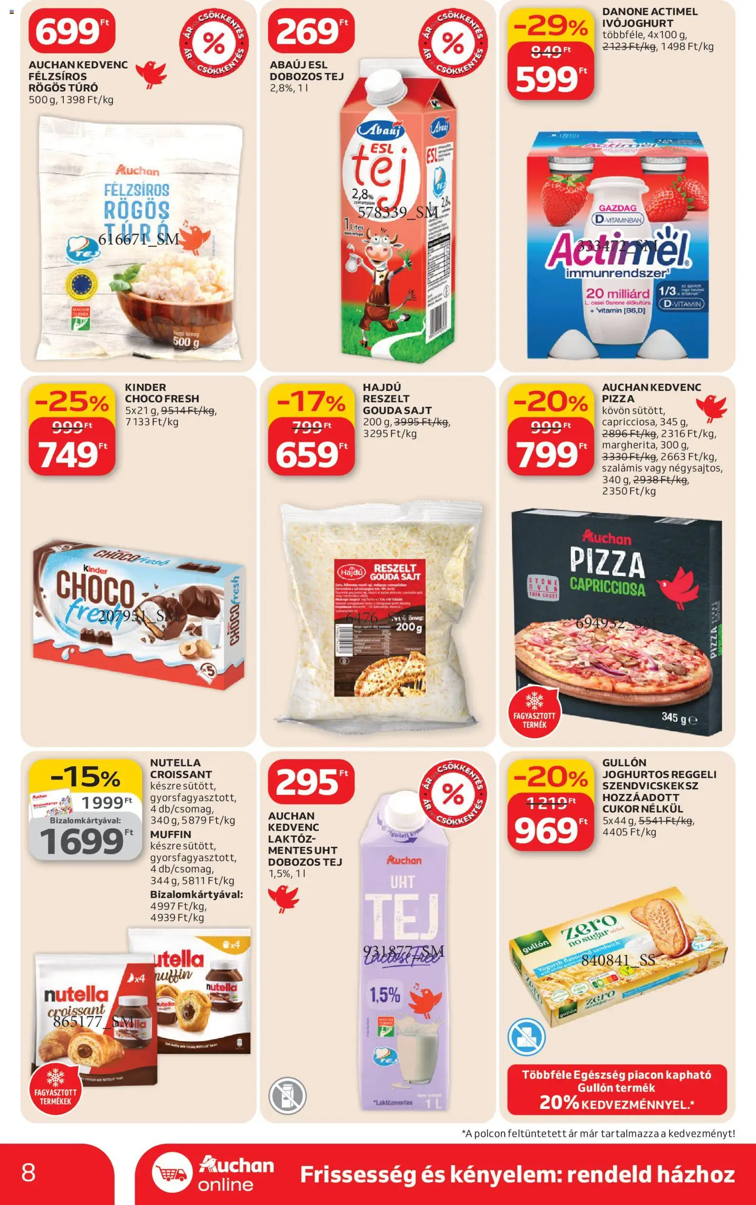 Auchan akciós ujság - amely érvényes a következő dátumtól: 19.03.2026 | Oldal: 8 | Termékek: Ivójoghurt, Rögös túró, Nutella, Sajt