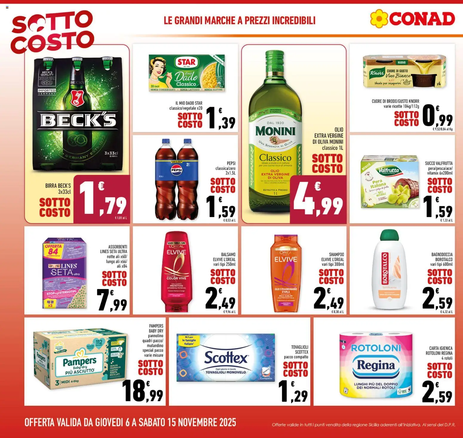 Volantino Conad del 06.11.2025 | Pagina: 4 | Prodotti: Shampoo, Succo, Olio, Olio extra vergine