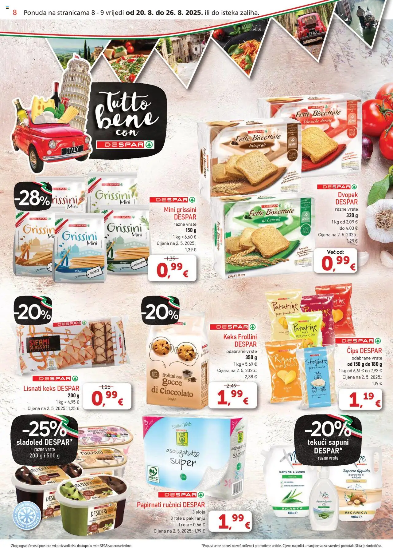 Spar katalog | vrijedi od 20.08.2025 | Stranica: 8 | Proizvodi: Role, Dvopek, Čips, Sladoled