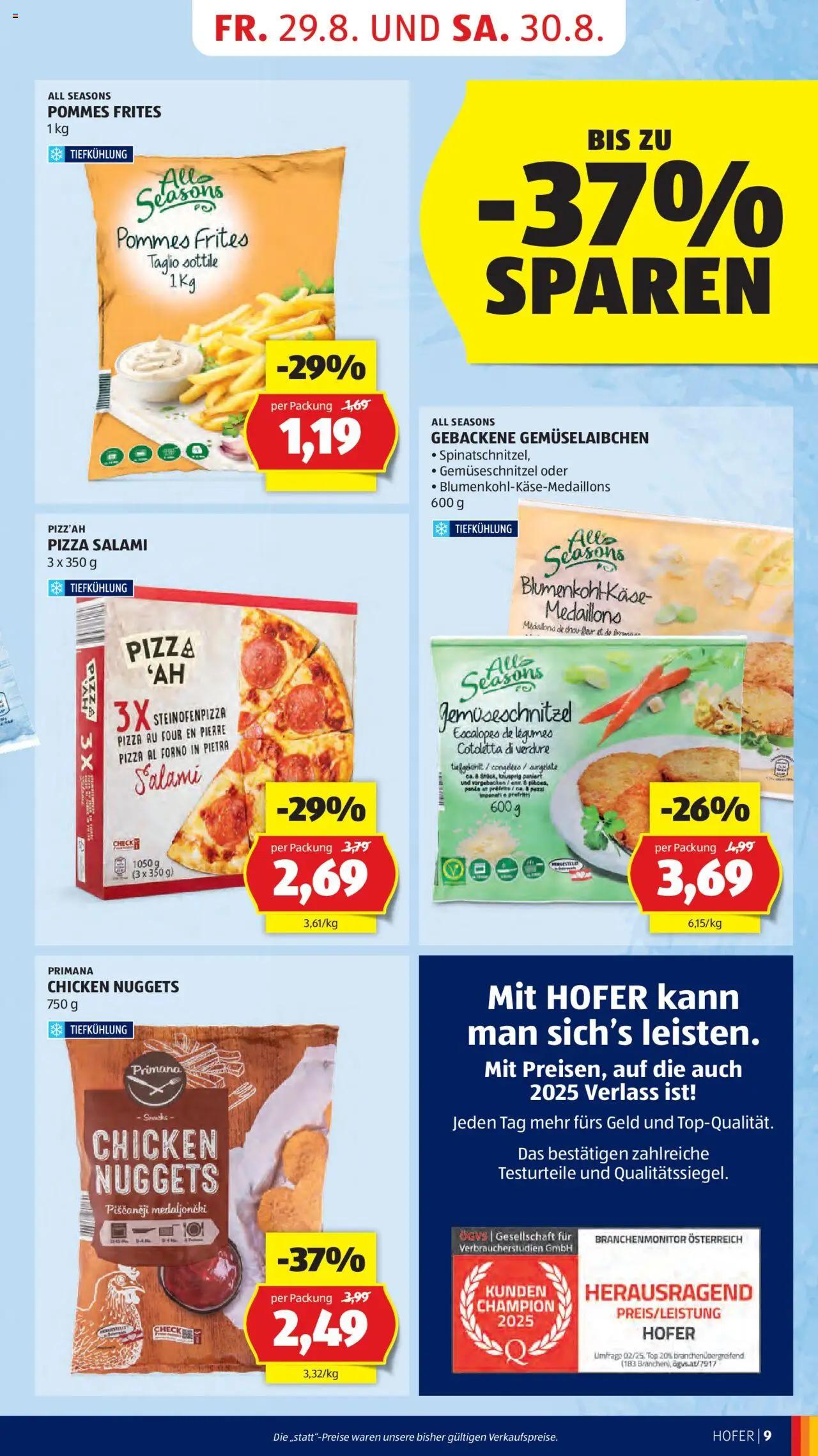 Hofer Flugblatt gültig ab 29.08.2025 | Seite: 11 | Produkte: Salami, Pizza