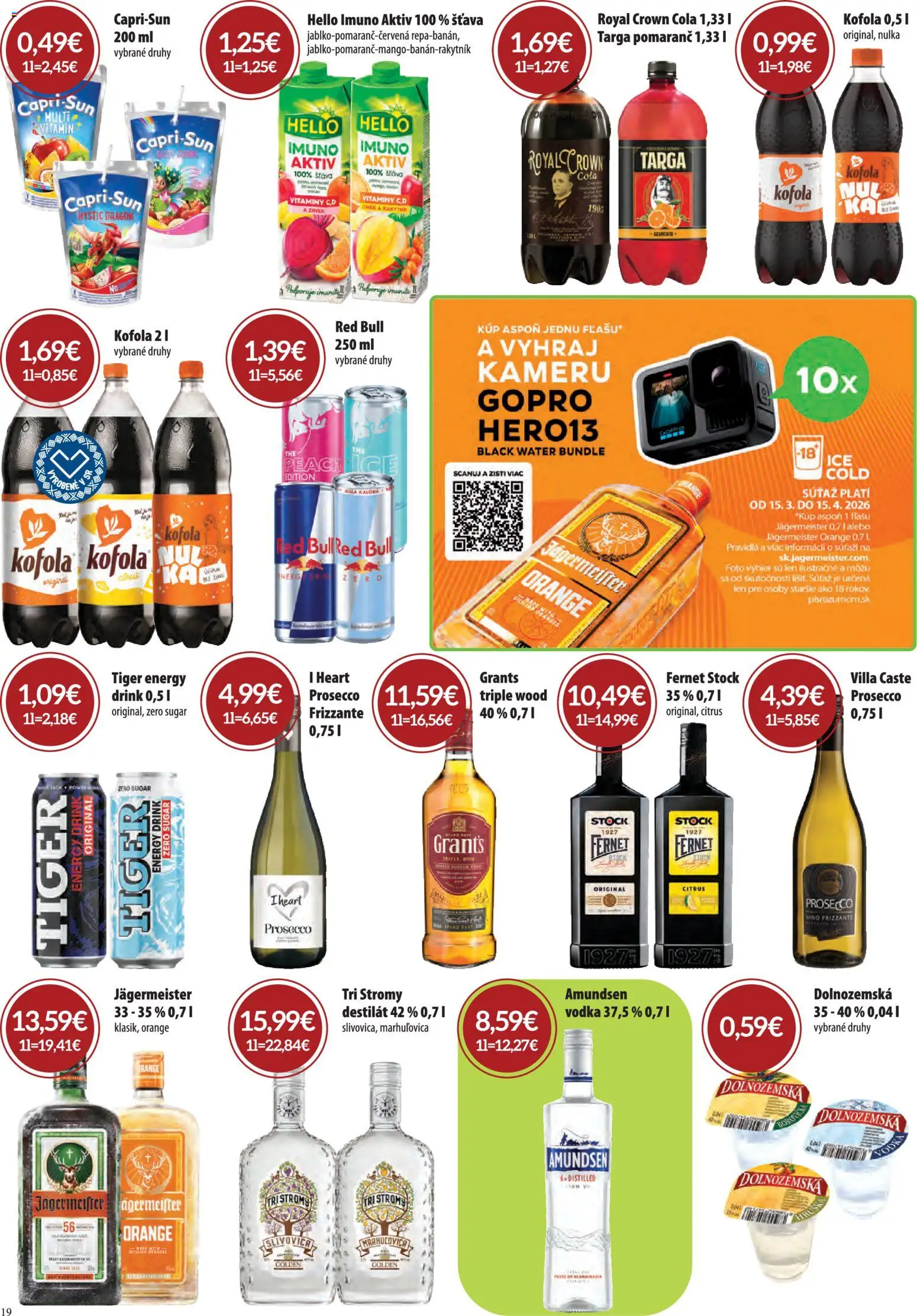 Nové CBA Komfos akcie – leták je platný od 01.04.2026 | Strana: 19 | Produkty: Prosecco, Kofola, Fernet, Cola