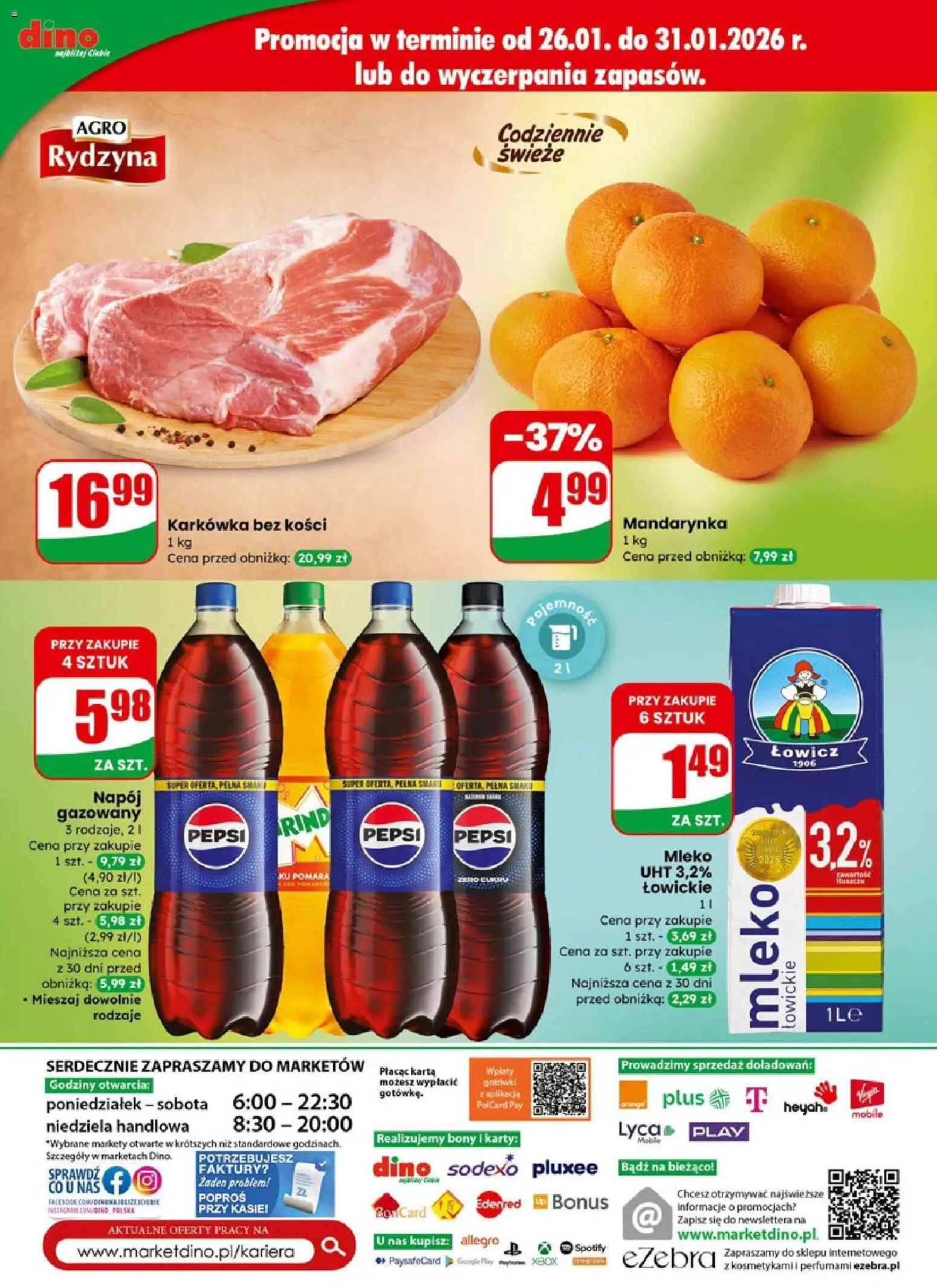 Dino Gazetka od 28.01.2026 | Strona: 60 | Produkty: Karta, Karkówka, Pepsi, Mleko