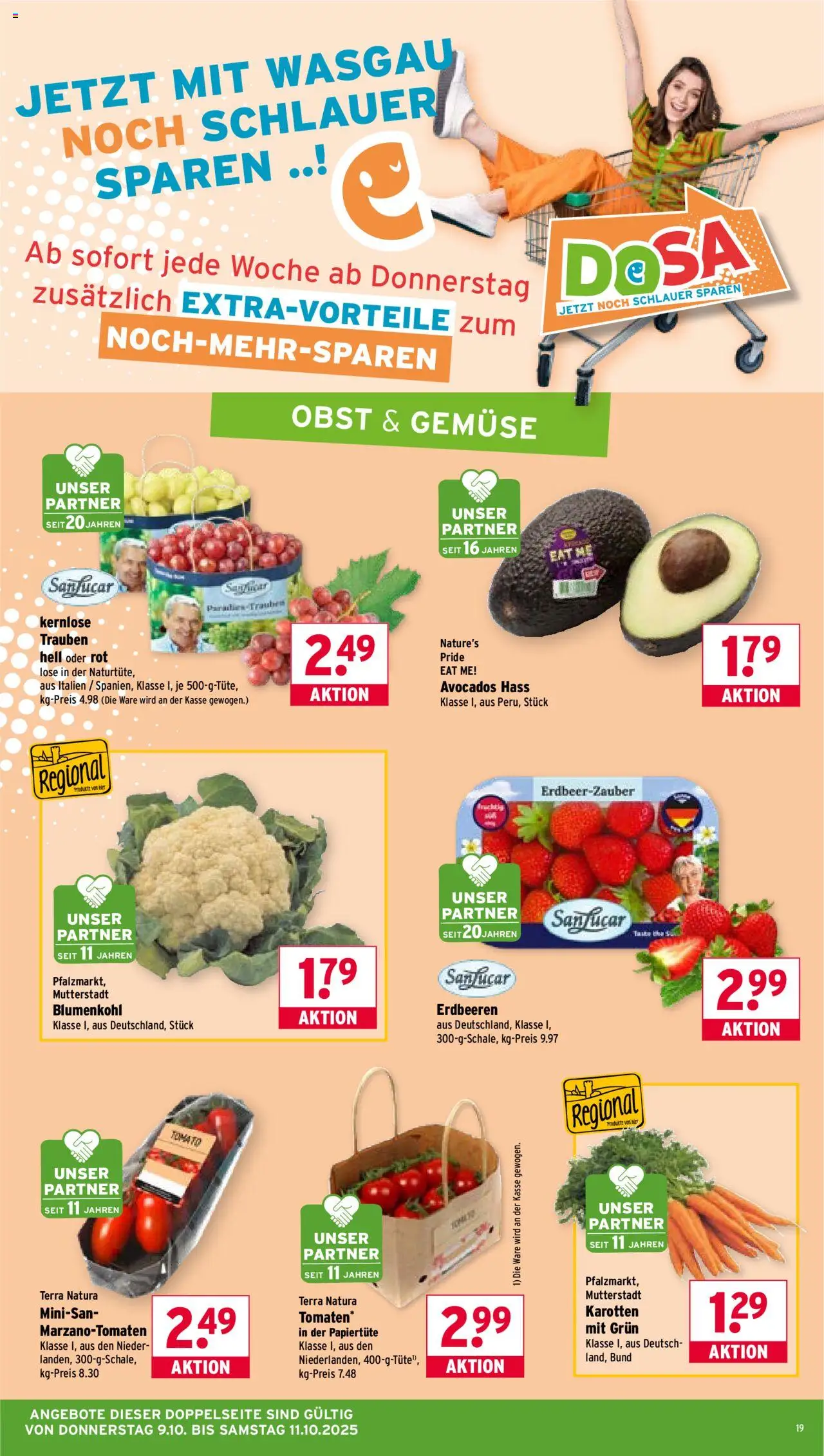 Wasgau Prospekt 	 – gültig ab 06.10.2025 | Seite: 19 | Produkte: Trauben, Obst, Blumenkohl, Erdbeeren
