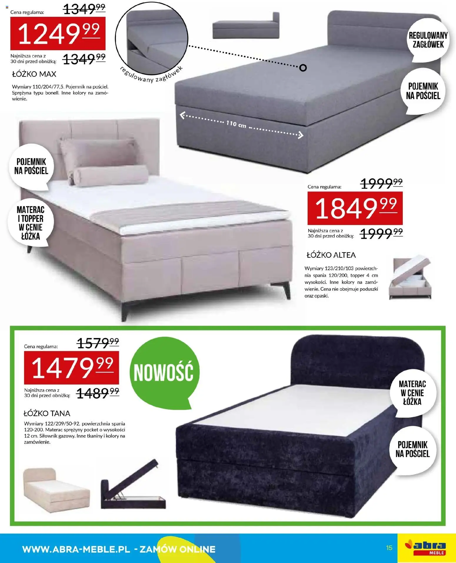 Abra meble Gazetka od 09.01.2026 | Strona: 15 | Produkty: Pościel, Łóżko, Materac