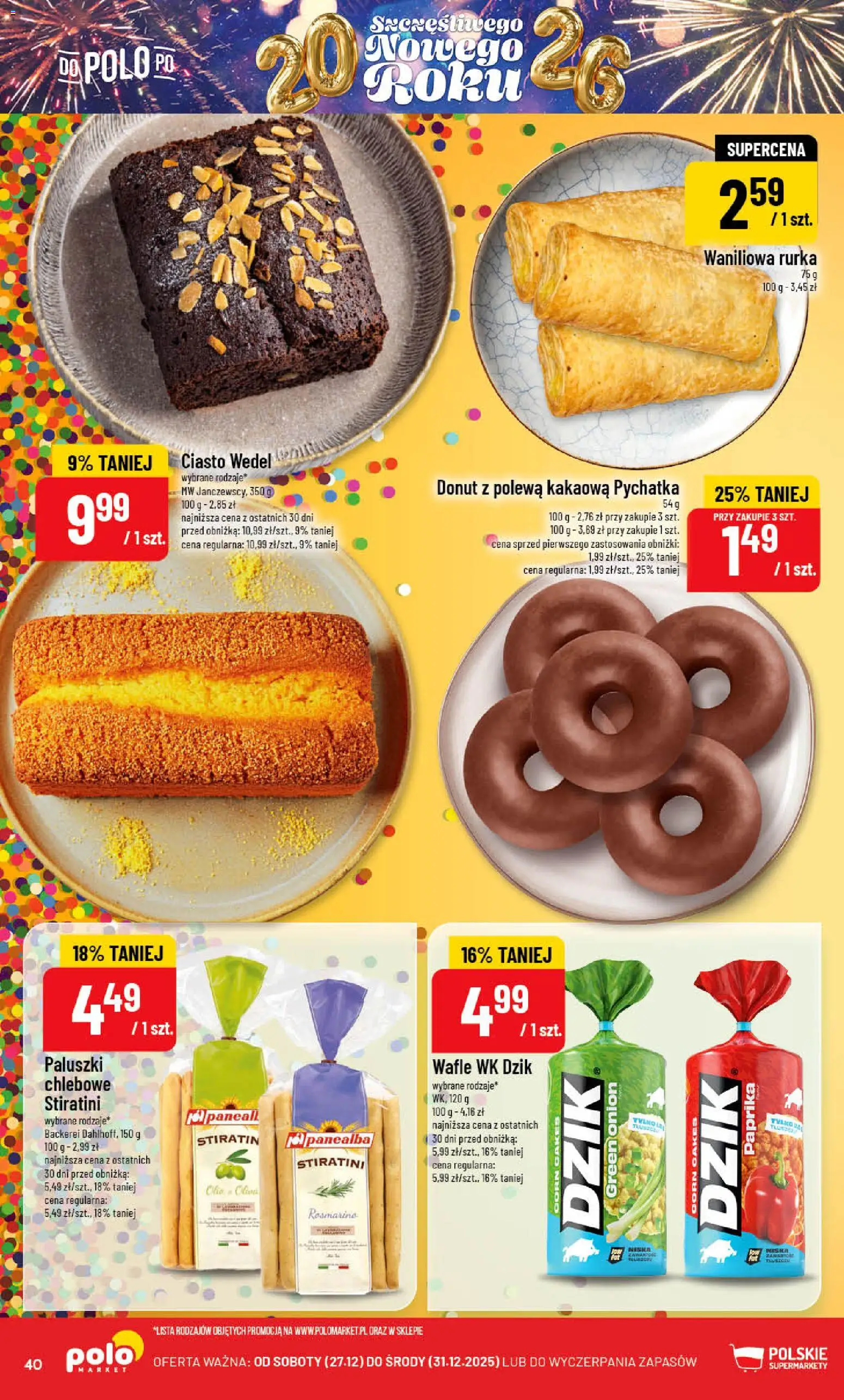 POLOmarket Gazetka od 27.12.2025 | Strona: 40 | Produkty: Wafle, Ciasto, Donut, Paluszki