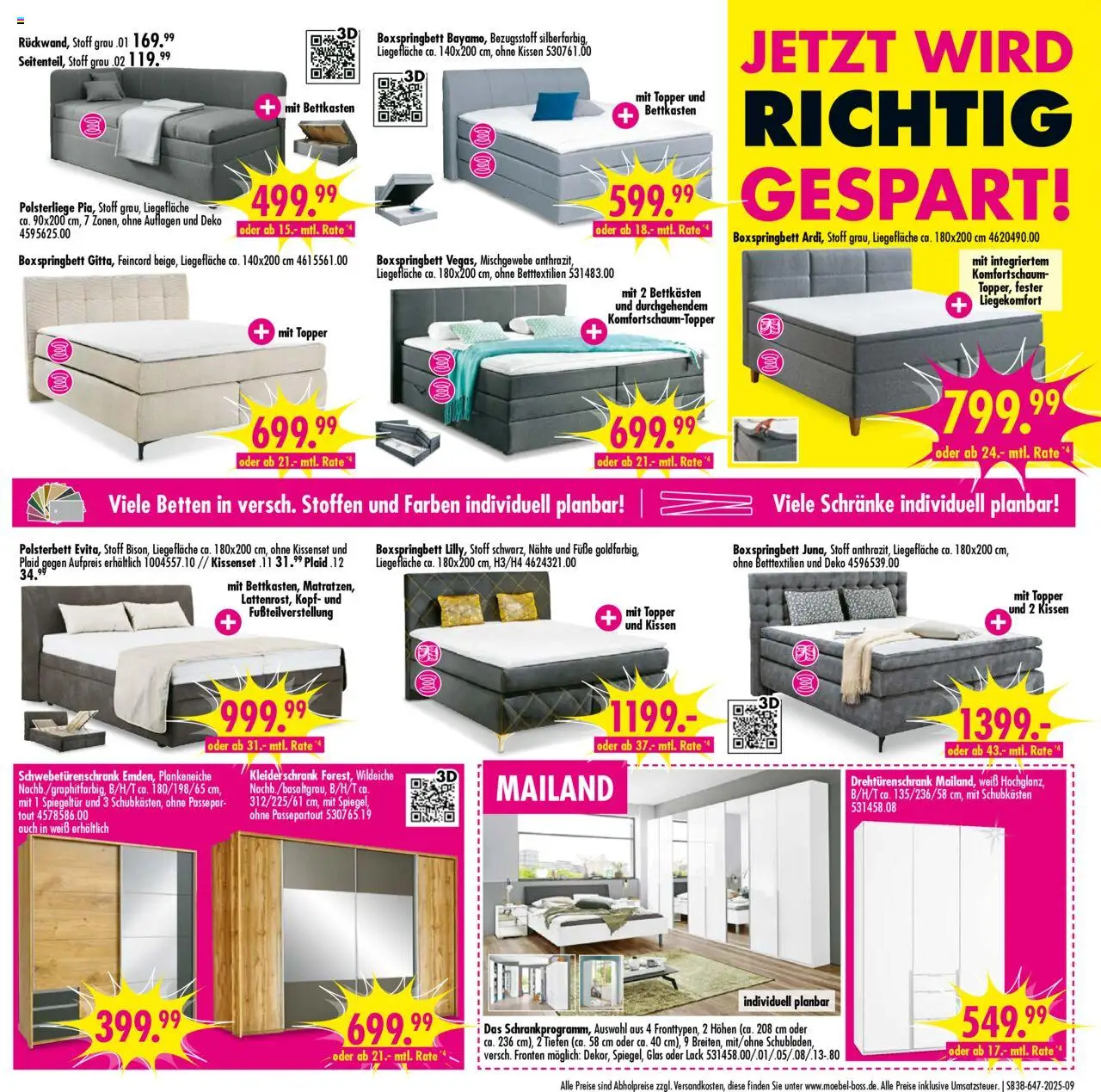 SB Möbel Boss Prospekt Neubrandenburg	 – gültig ab 13.09.2025 | Seite: 9 | Produkte: Kissen, Kleiderschrank, Boxspringbett, Liege